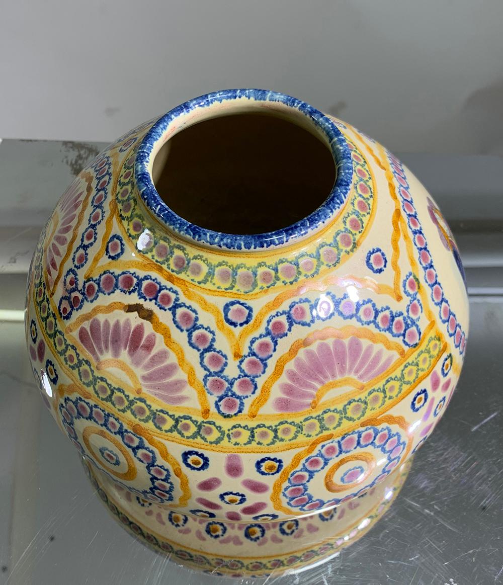 Hand-Painted Mid-20th Century French Hand Painted Faience Vase Signed Henriot Quimper For Sale