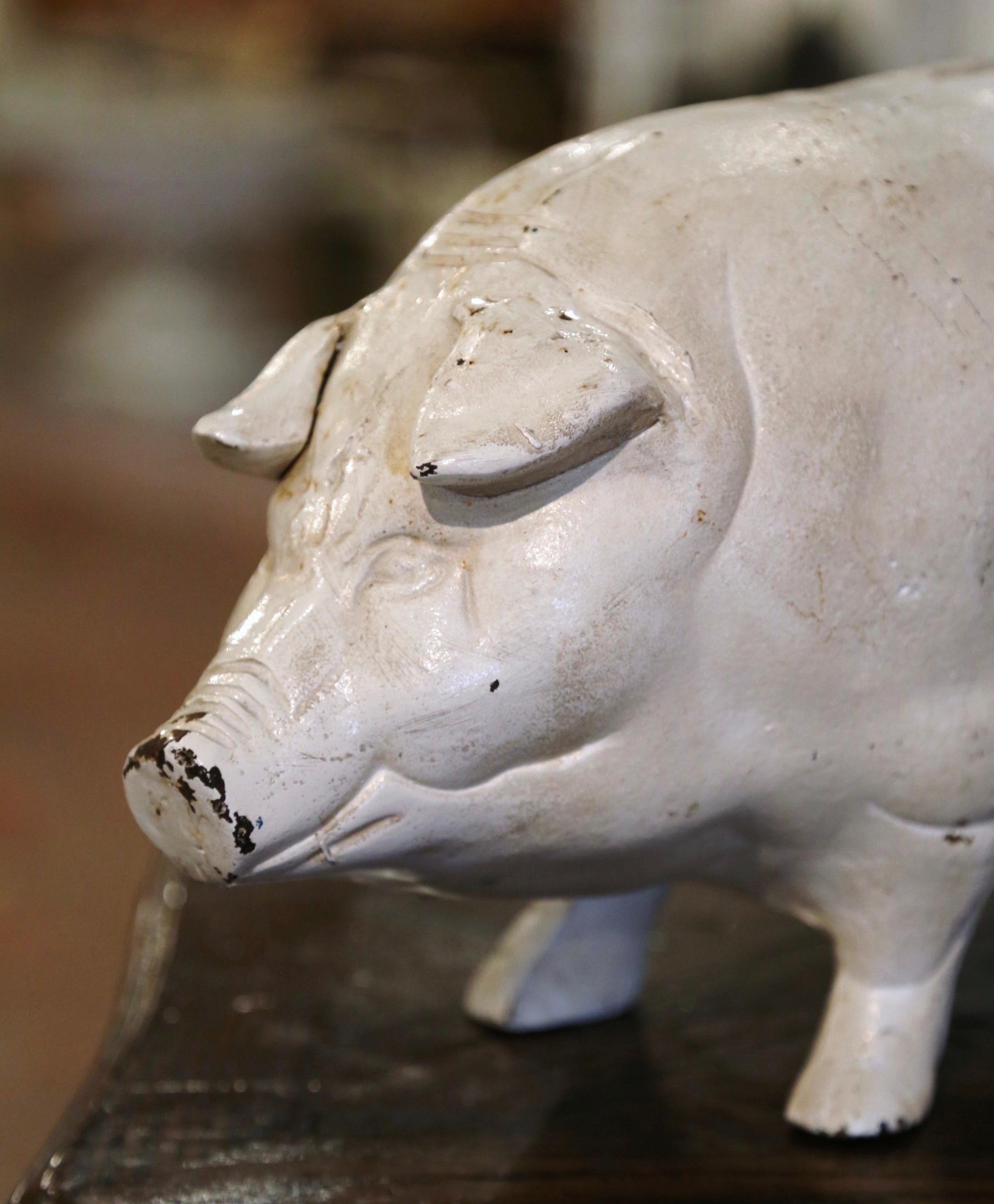 Hand-Crafted Mid-20th Century French Hand Painted Iron Piggy Bank Sculpture