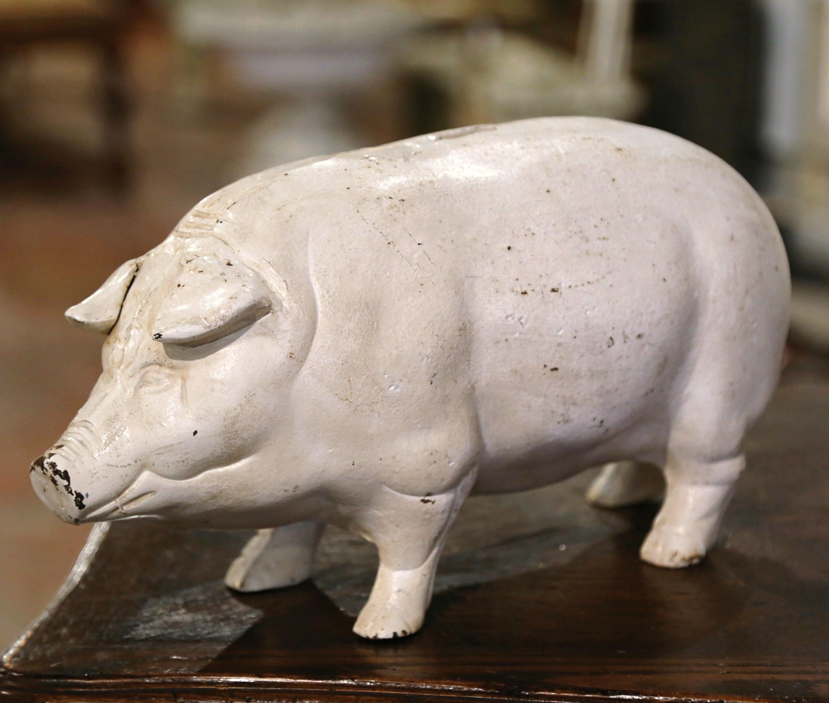 Mid-20th Century French Hand Painted Iron Piggy Bank Sculpture 1