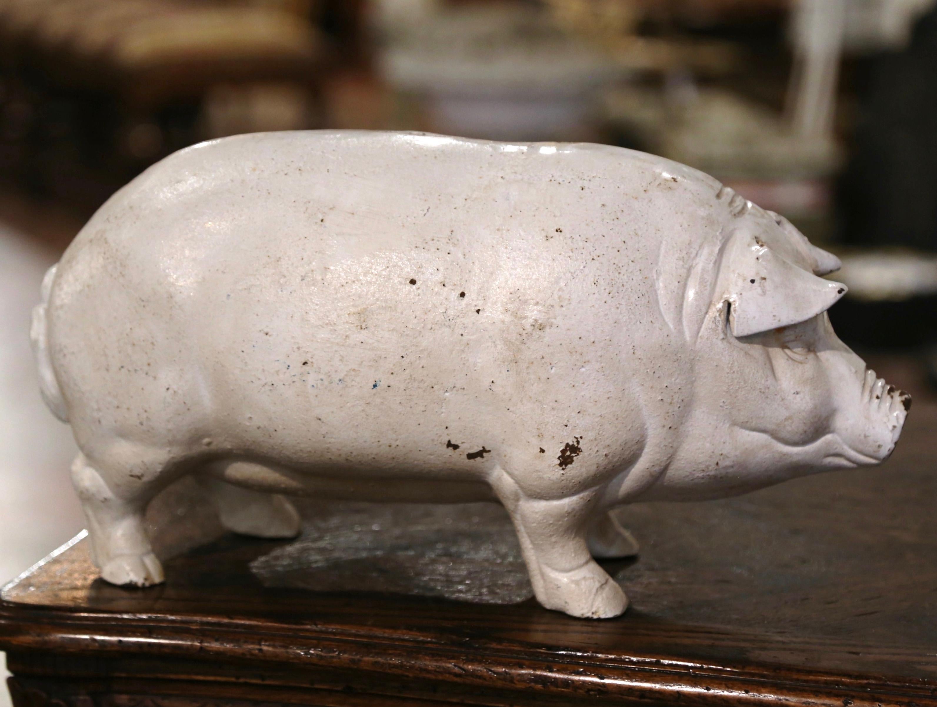 Mid-20th Century French Hand Painted Iron Piggy Bank Sculpture 2