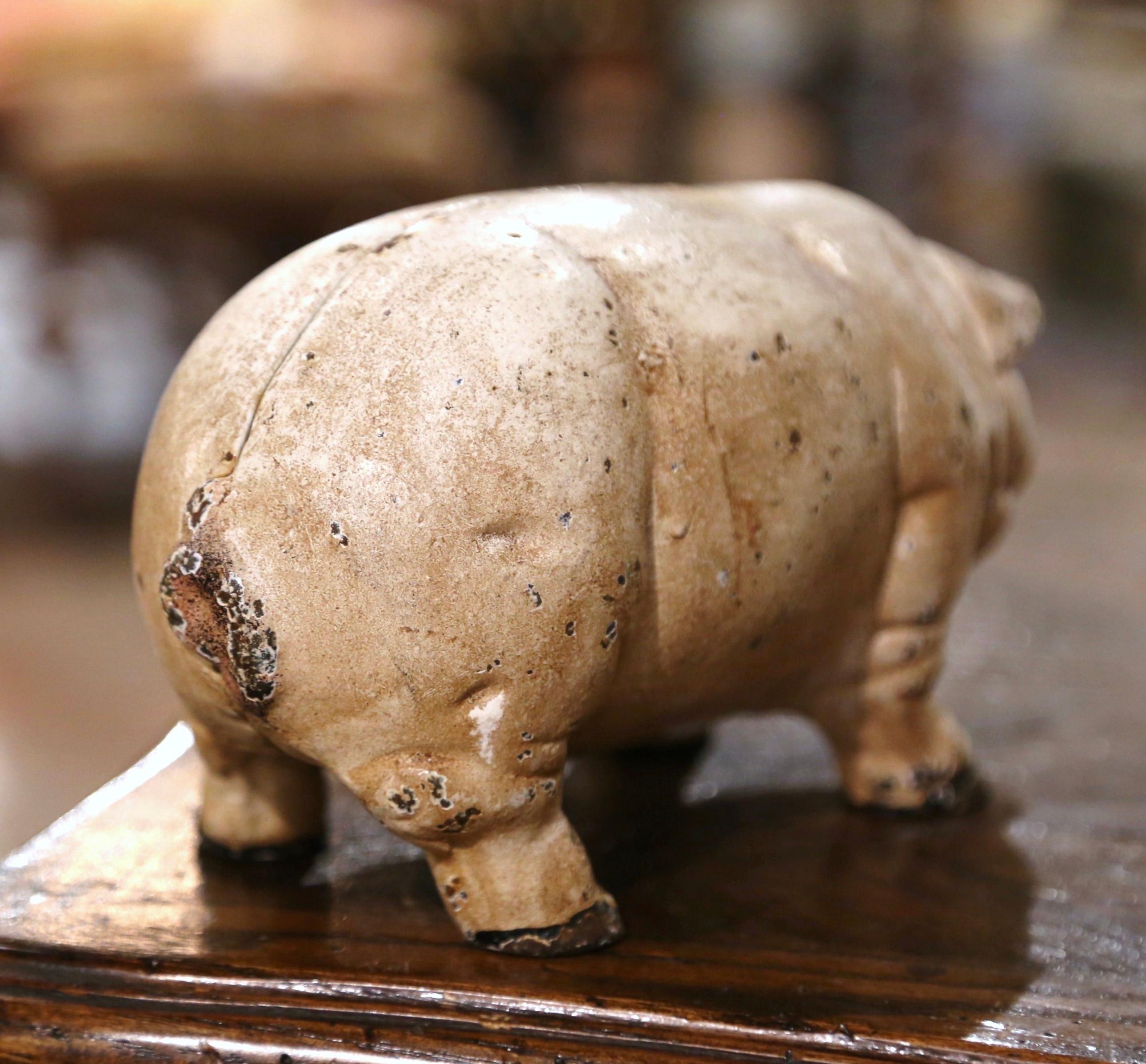 Mid-20th Century, French, Hand Painted Iron Piggy Bank Sculpture In Excellent Condition For Sale In Dallas, TX