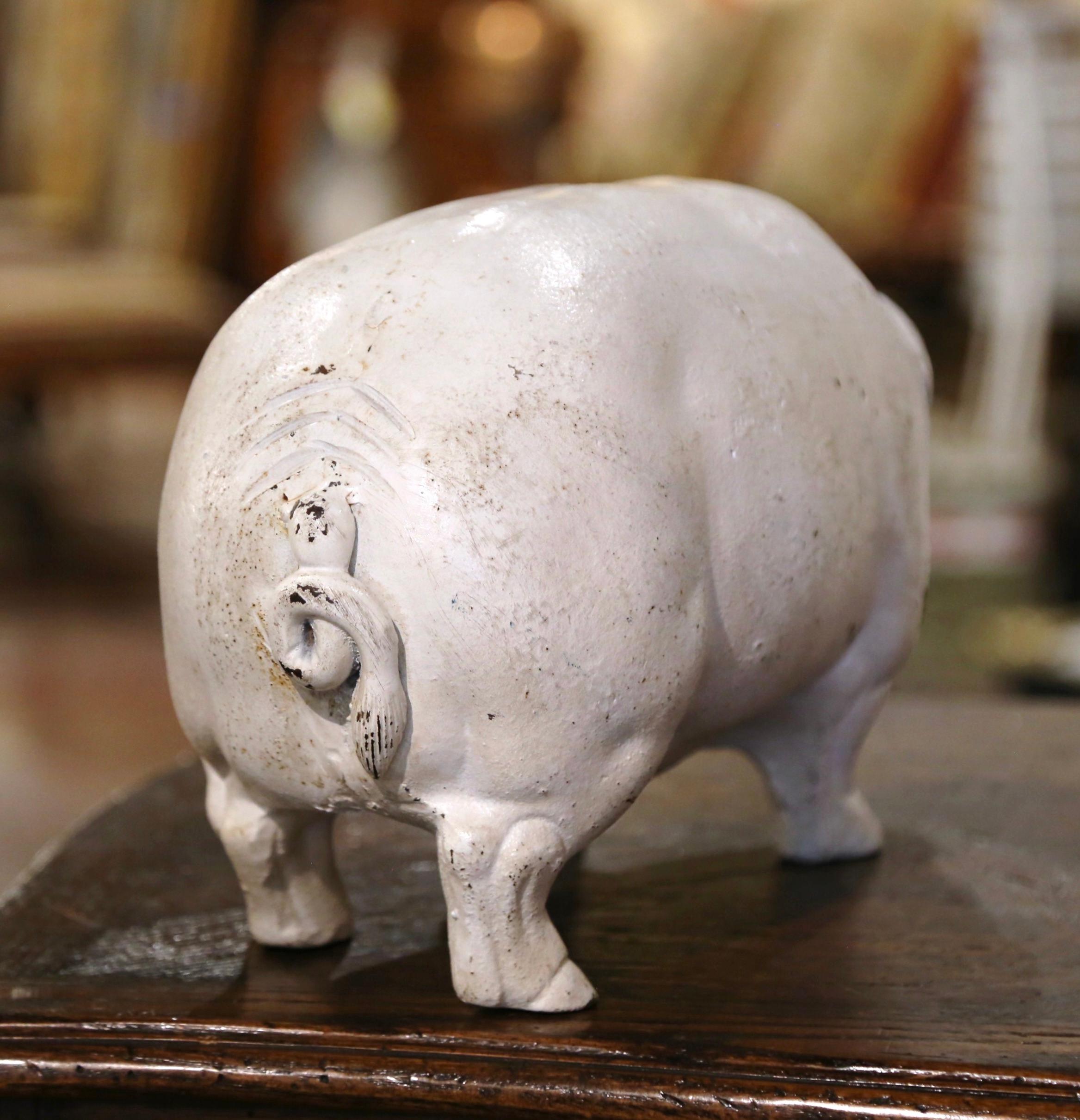 Mid-20th Century French Hand Painted Iron Piggy Bank Sculpture 3