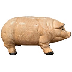 Mid-20th Century French Hand Painted Iron Piggy Bank Sculpture