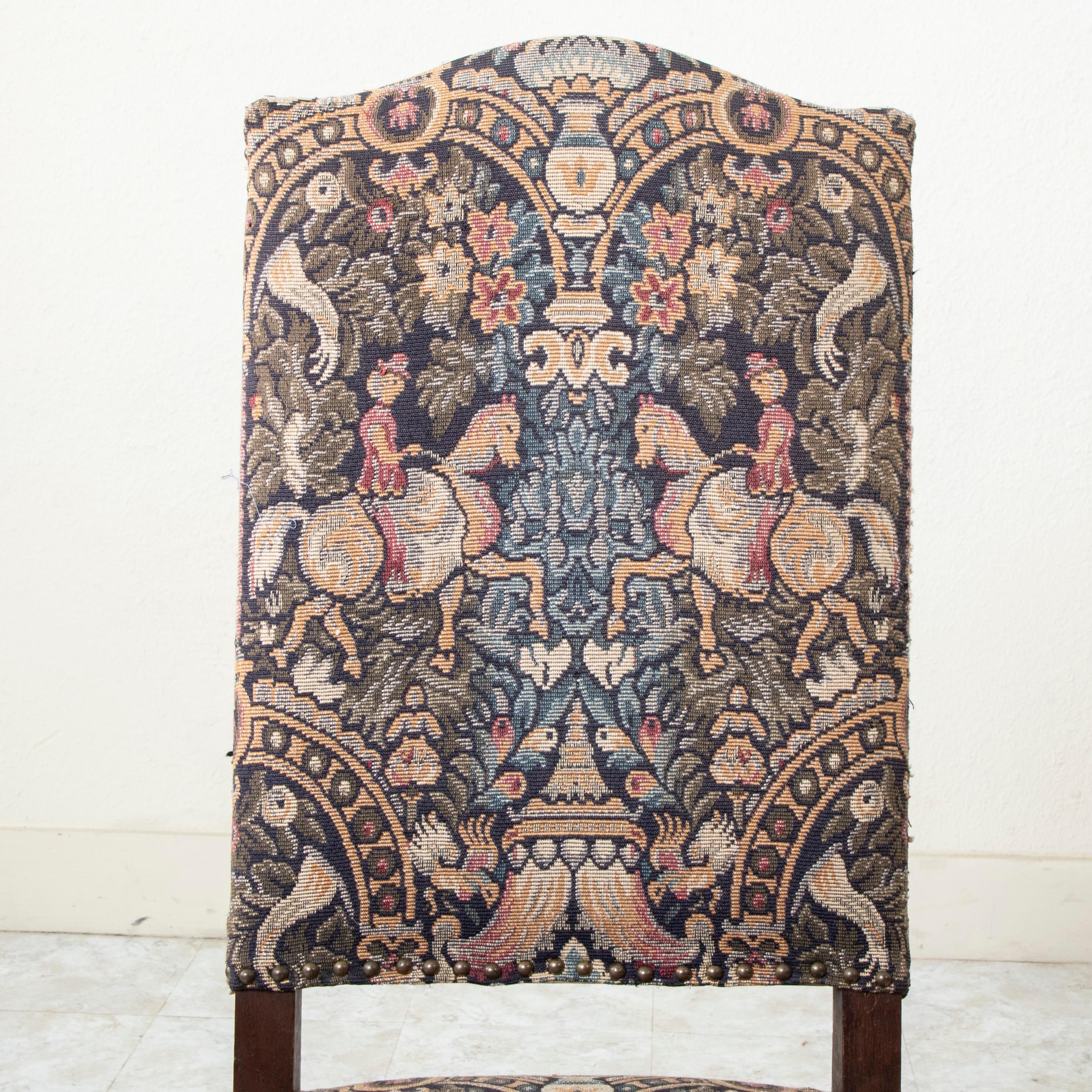 Mid-20th Century French Hand Pegged Oak Mutton Leg Chairs, Tapestry Upholstery 13