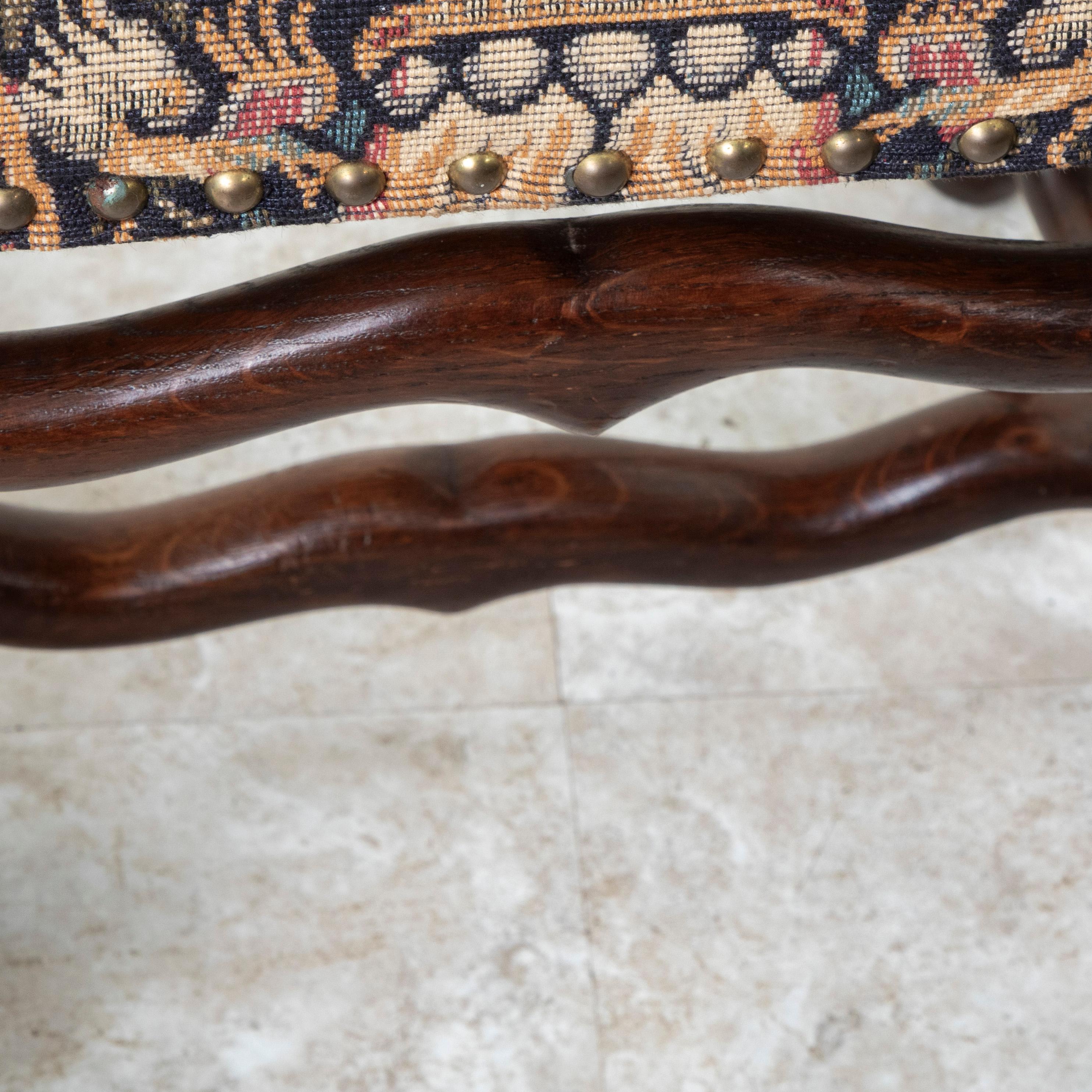 Mid-20th Century French Hand Pegged Oak Mutton Leg Chairs, Tapestry Upholstery 17