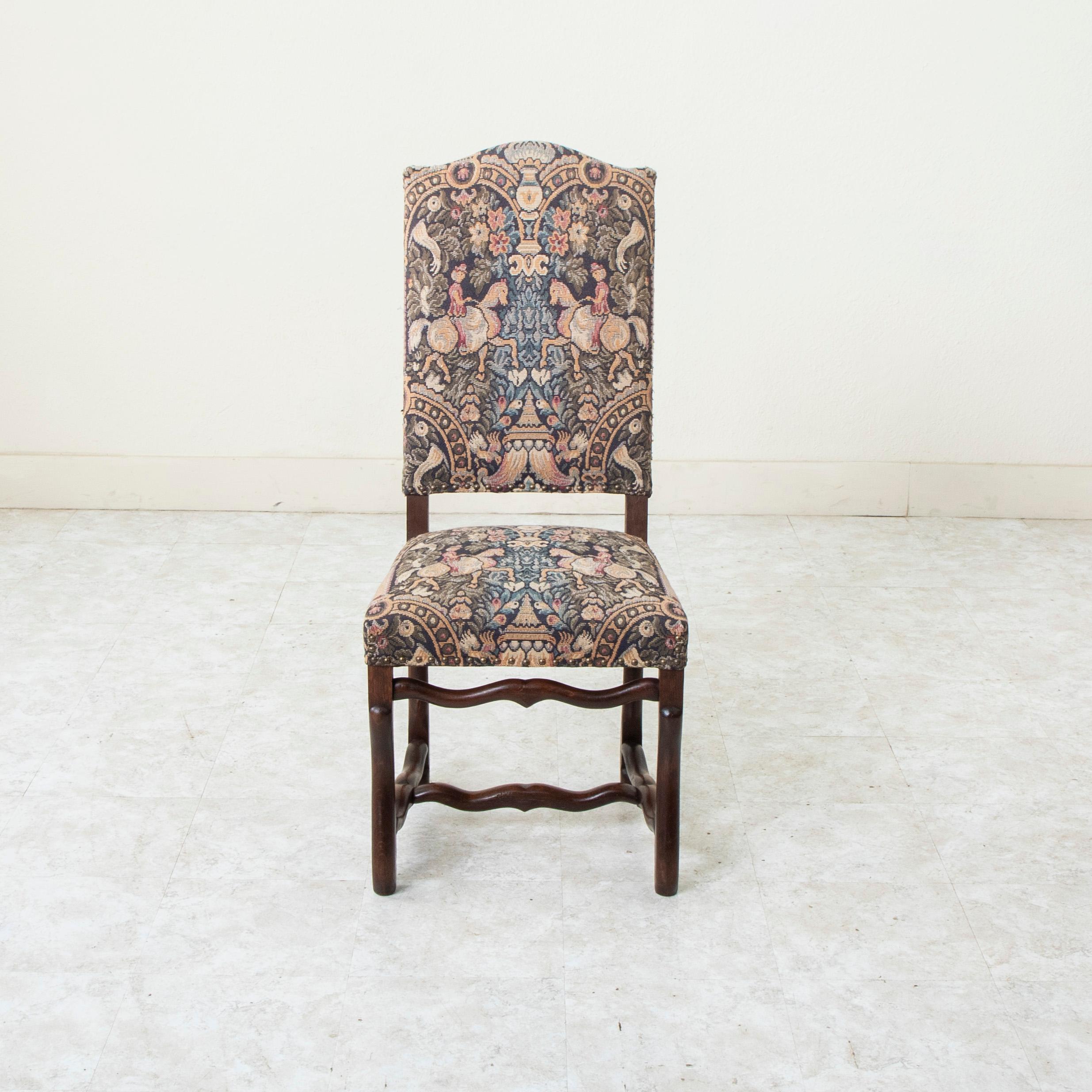 Mid-20th Century French Hand Pegged Oak Mutton Leg Chairs, Tapestry Upholstery In Good Condition In Fayetteville, AR