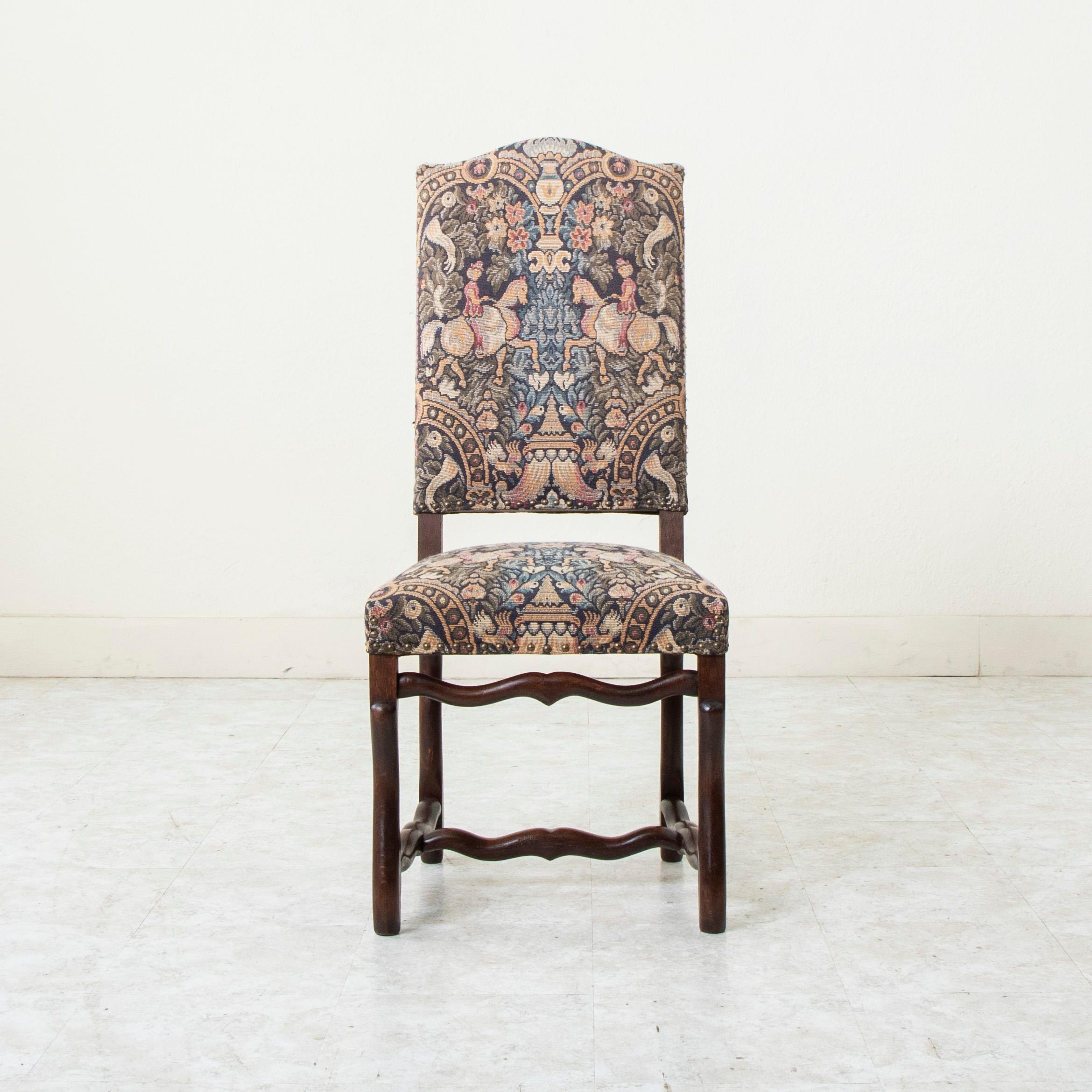Mid-20th Century French Hand Pegged Oak Mutton Leg Chairs, Tapestry Upholstery 1