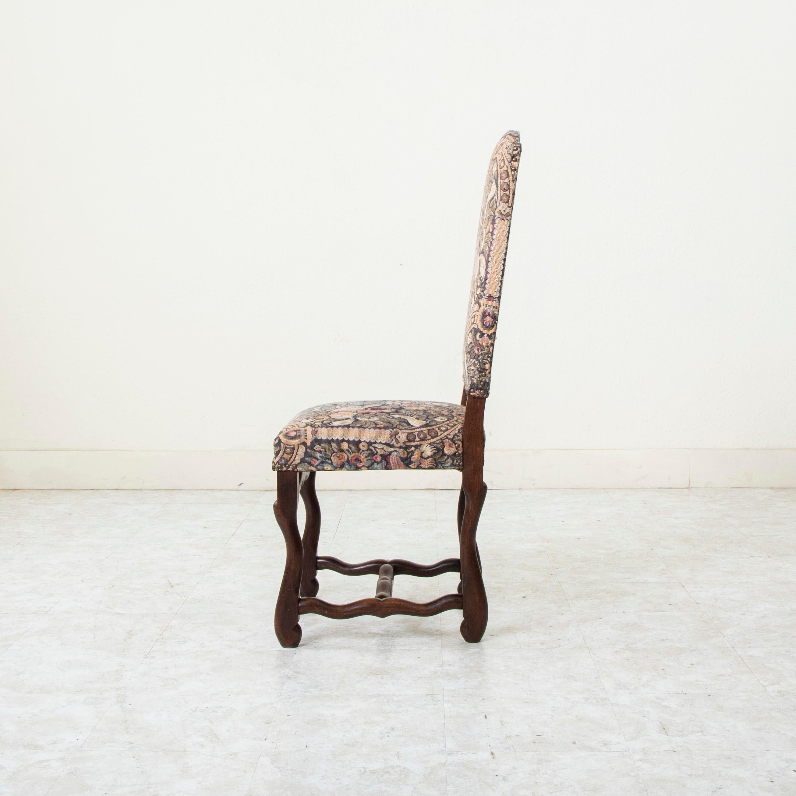 Mid-20th Century French Hand Pegged Oak Mutton Leg Chairs, Tapestry Upholstery 2