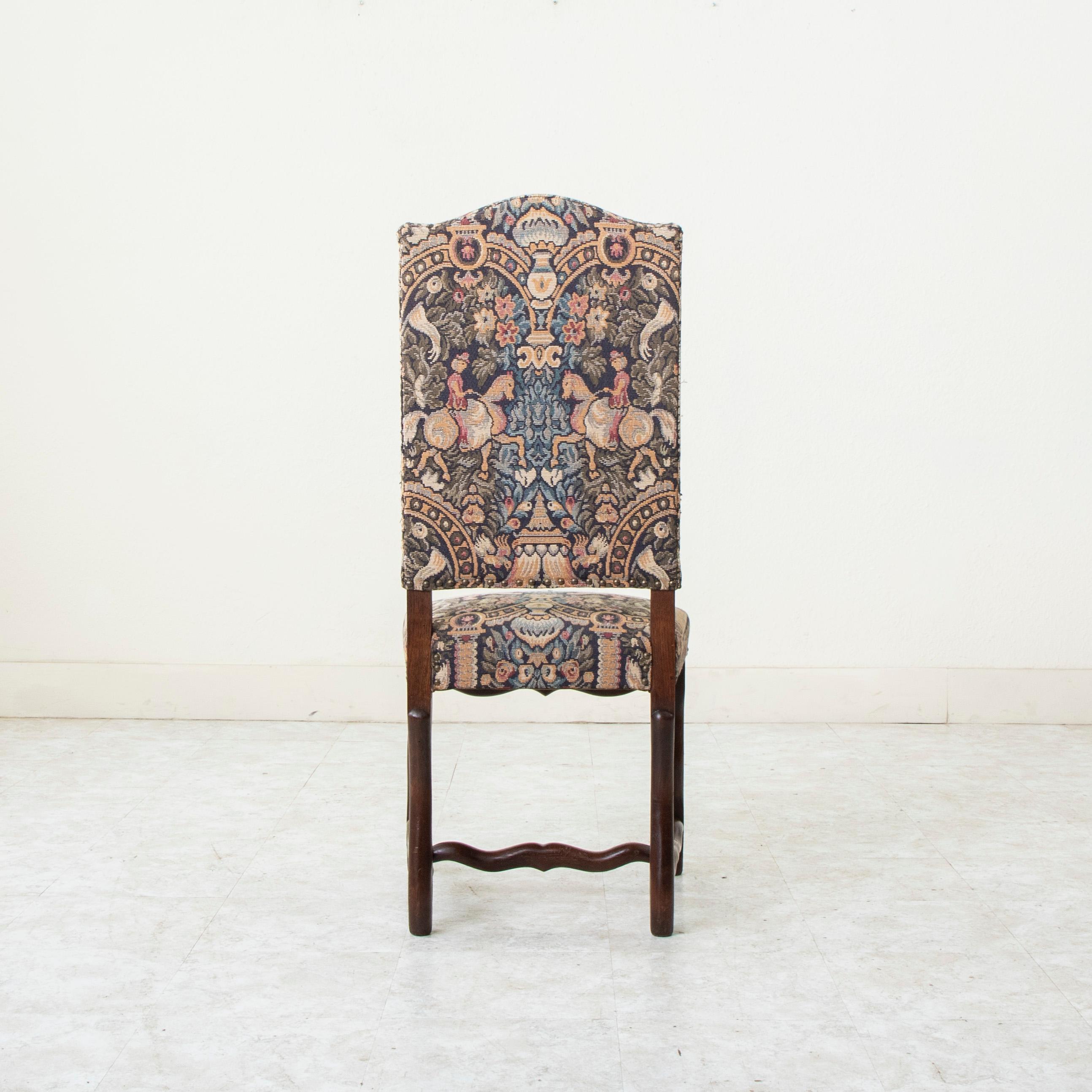 Mid-20th Century French Hand Pegged Oak Mutton Leg Chairs, Tapestry Upholstery 3