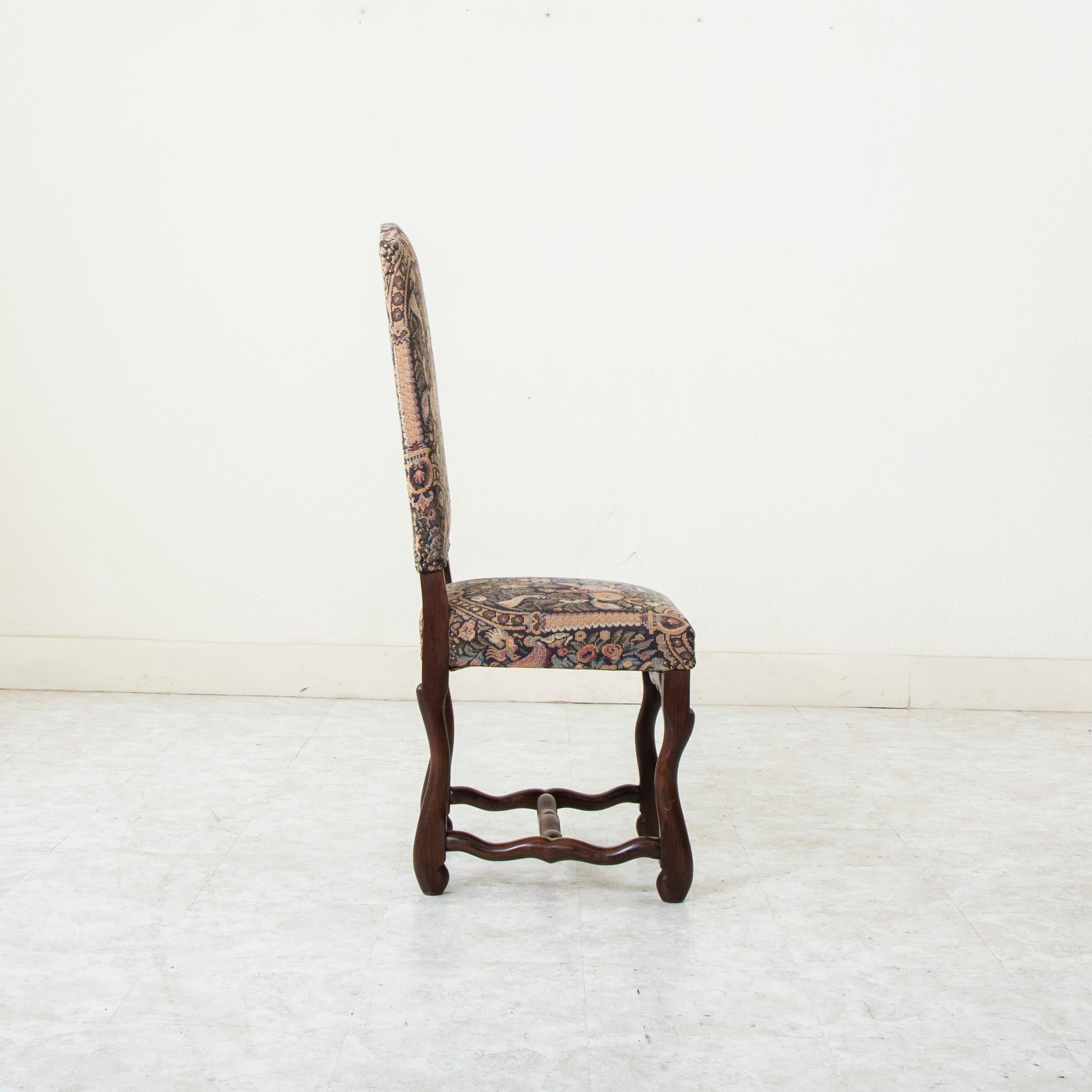 Mid-20th Century French Hand Pegged Oak Mutton Leg Chairs, Tapestry Upholstery 4