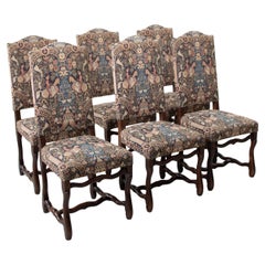Mid-20th Century French Hand Pegged Oak Mutton Leg Chairs, Tapestry Upholstery