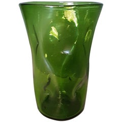 Vintage Mid-20th Century French Hand Turned Green Glass Vase
