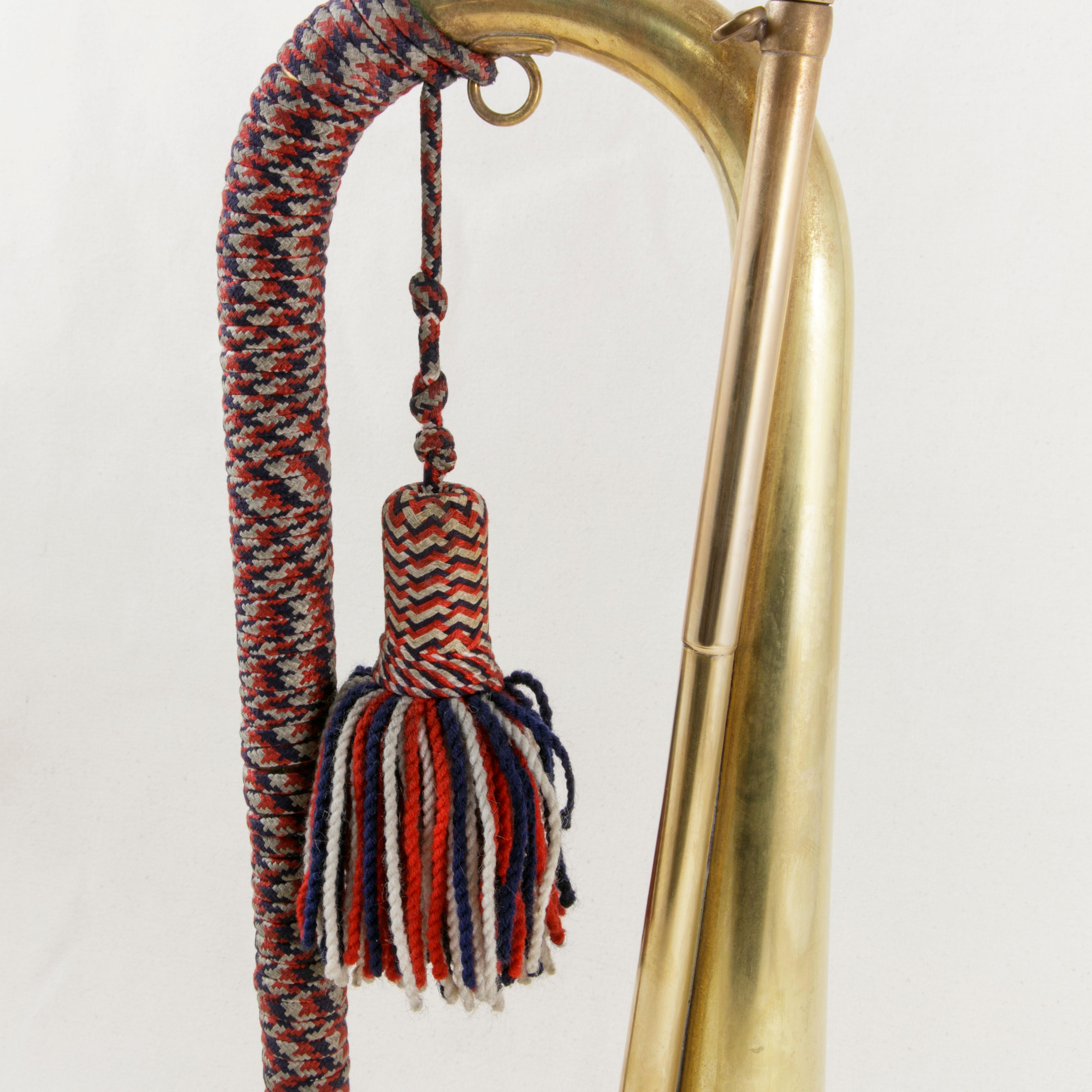 Mid-20th Century French Henri Selmer Brass Military Bugle with Tri-Colored Cord 4