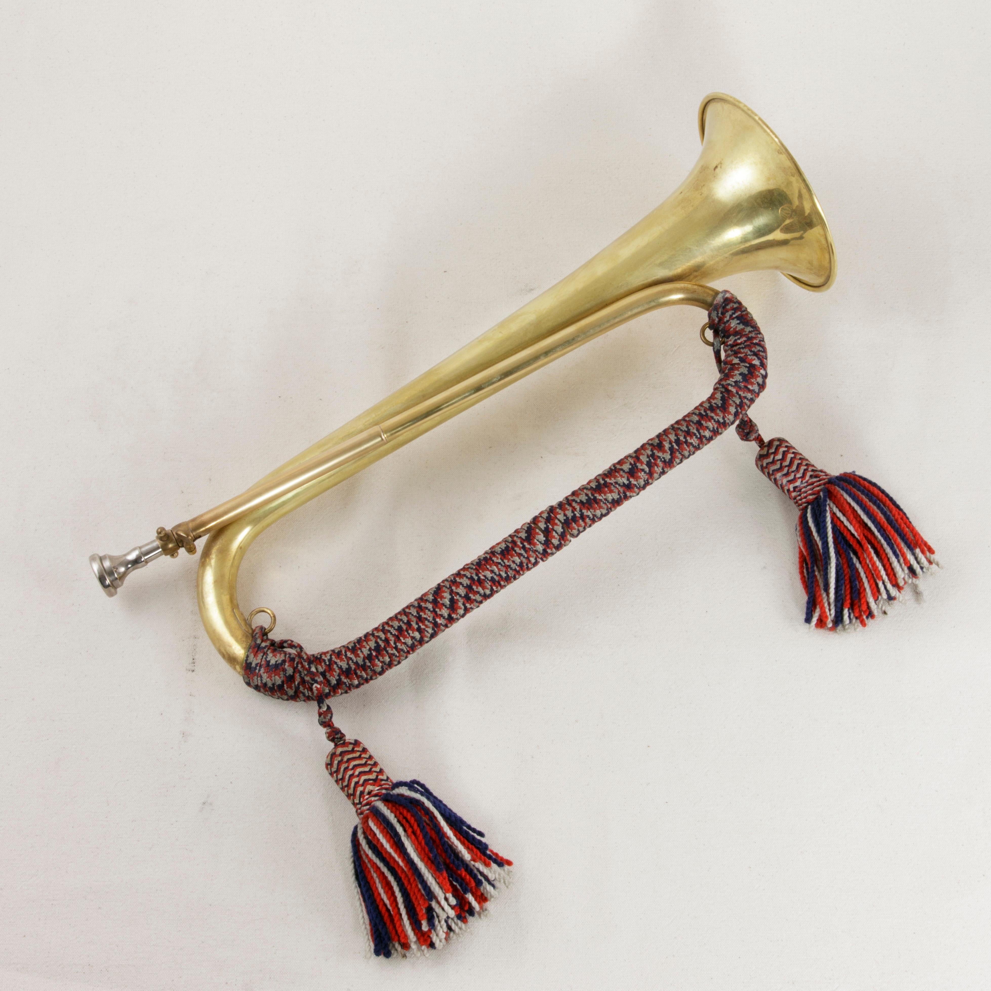 Mid-20th Century French Henri Selmer Brass Military Bugle with Tri-Colored Cord 1