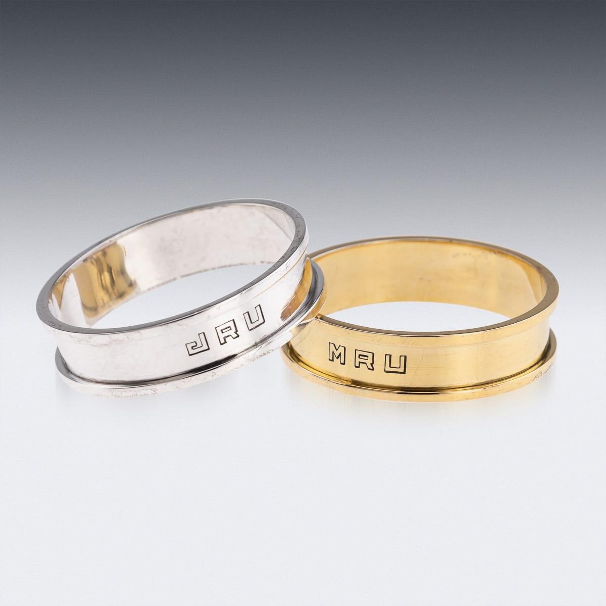 Mid 20th Century French Hermes Solid Silver Gilt Napkin Ring Set c.1960 In Good Condition For Sale In Royal Tunbridge Wells, Kent