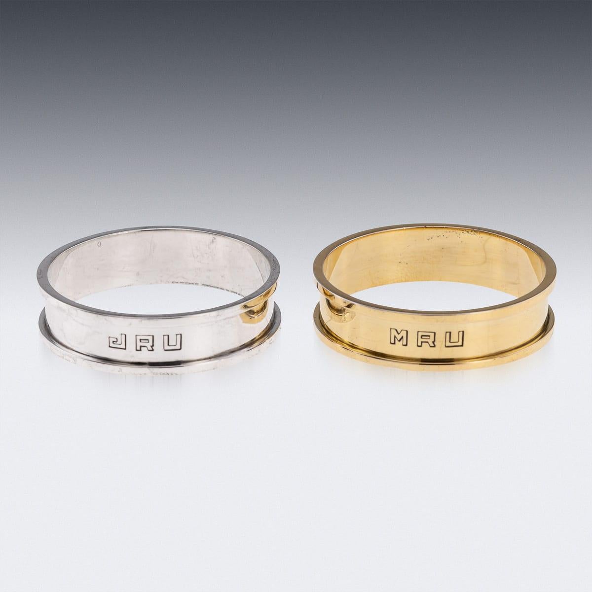 Mid 20th Century French Hermes Solid Silver Gilt Napkin Ring Set c.1960 For Sale 1