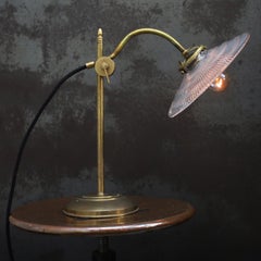 Mid-20th Century French Holophane Glass and Brass Desk Light