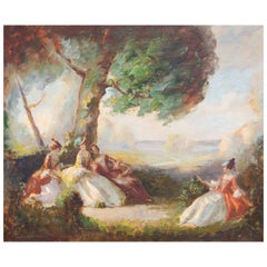 Mid 20th Century French Impressionist Style Garden Scene Oil Painting, Framed
