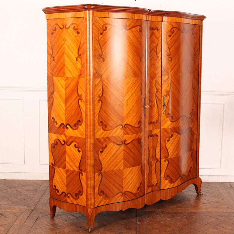 Cherry Mid 20th Century French Inlaid Louis XV Style Armoire