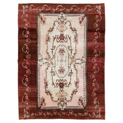Alfombra de anatolia turca vintage de inspiración francesa de mediados del siglo XX