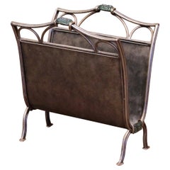 Vintage Mid-20th Century French Iron and Glass Magazine Rack