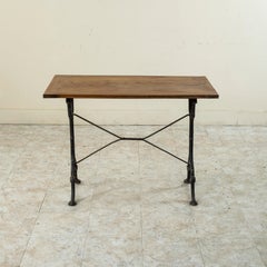 Mid-20th Century French Iron and Oak Bistro Table, Cafe Table
