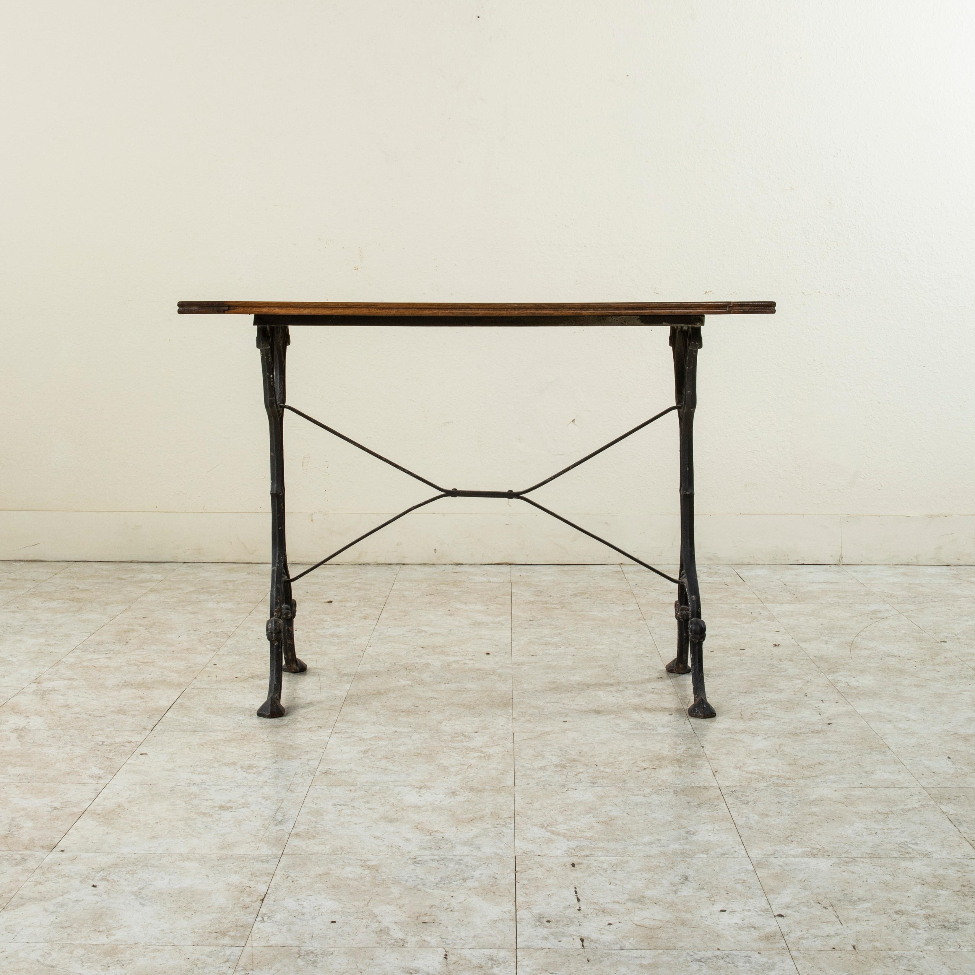 Mid-20th Century French Iron and Oak Bistro Table, Cafe Table In Good Condition In Fayetteville, AR