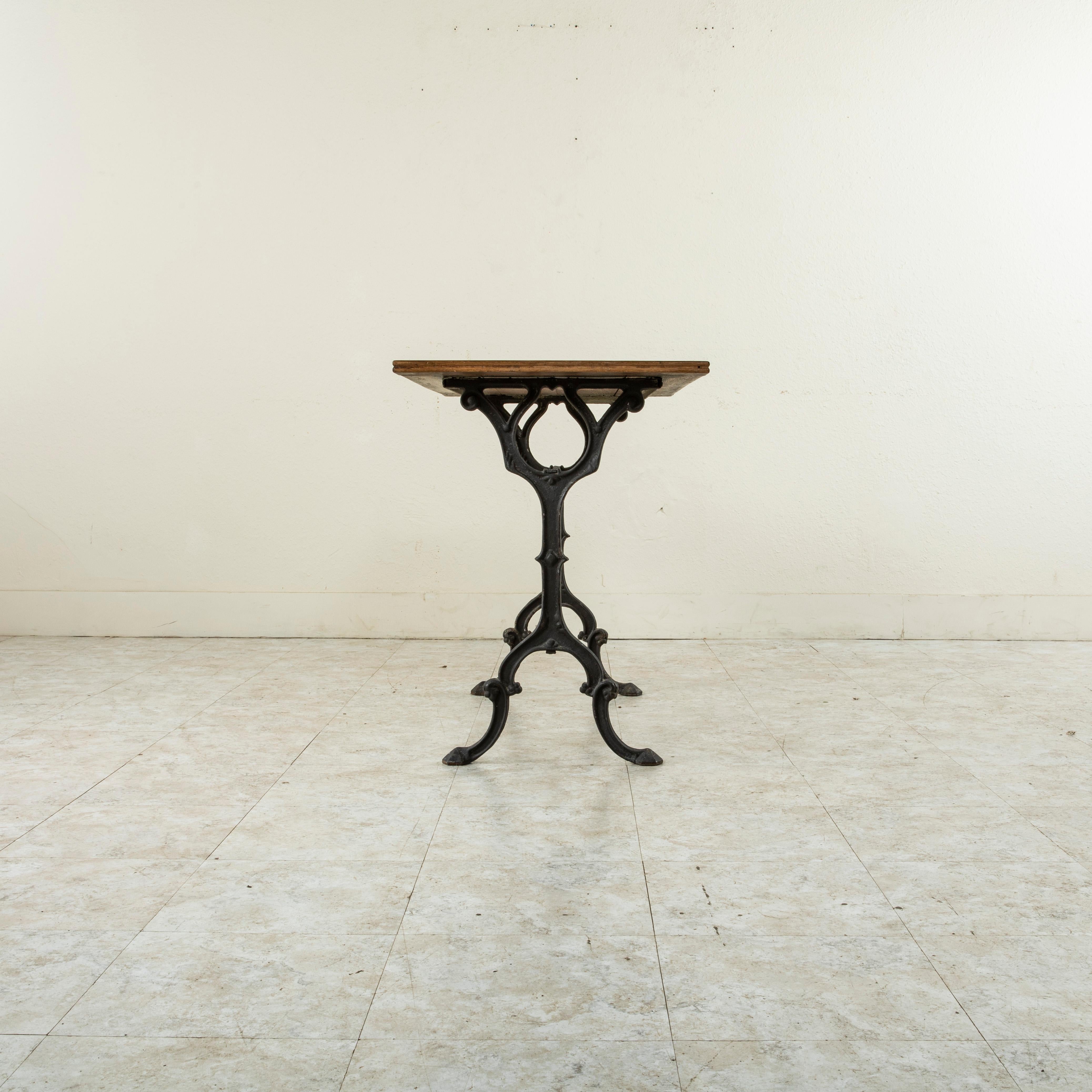 Mid-20th Century French Iron and Oak Bistro Table, Cafe Table 1