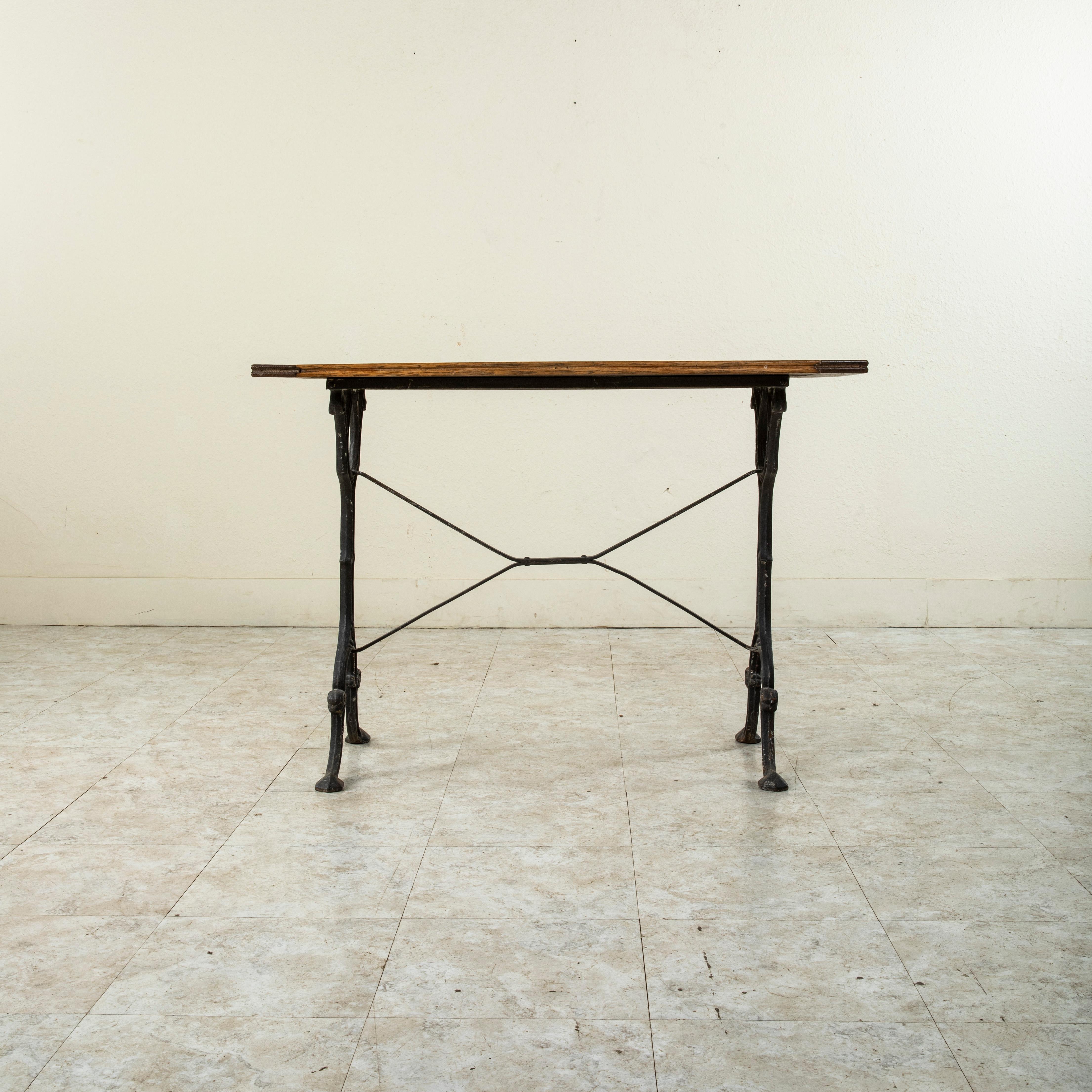 Mid-20th Century French Iron and Oak Bistro Table, Cafe Table 2