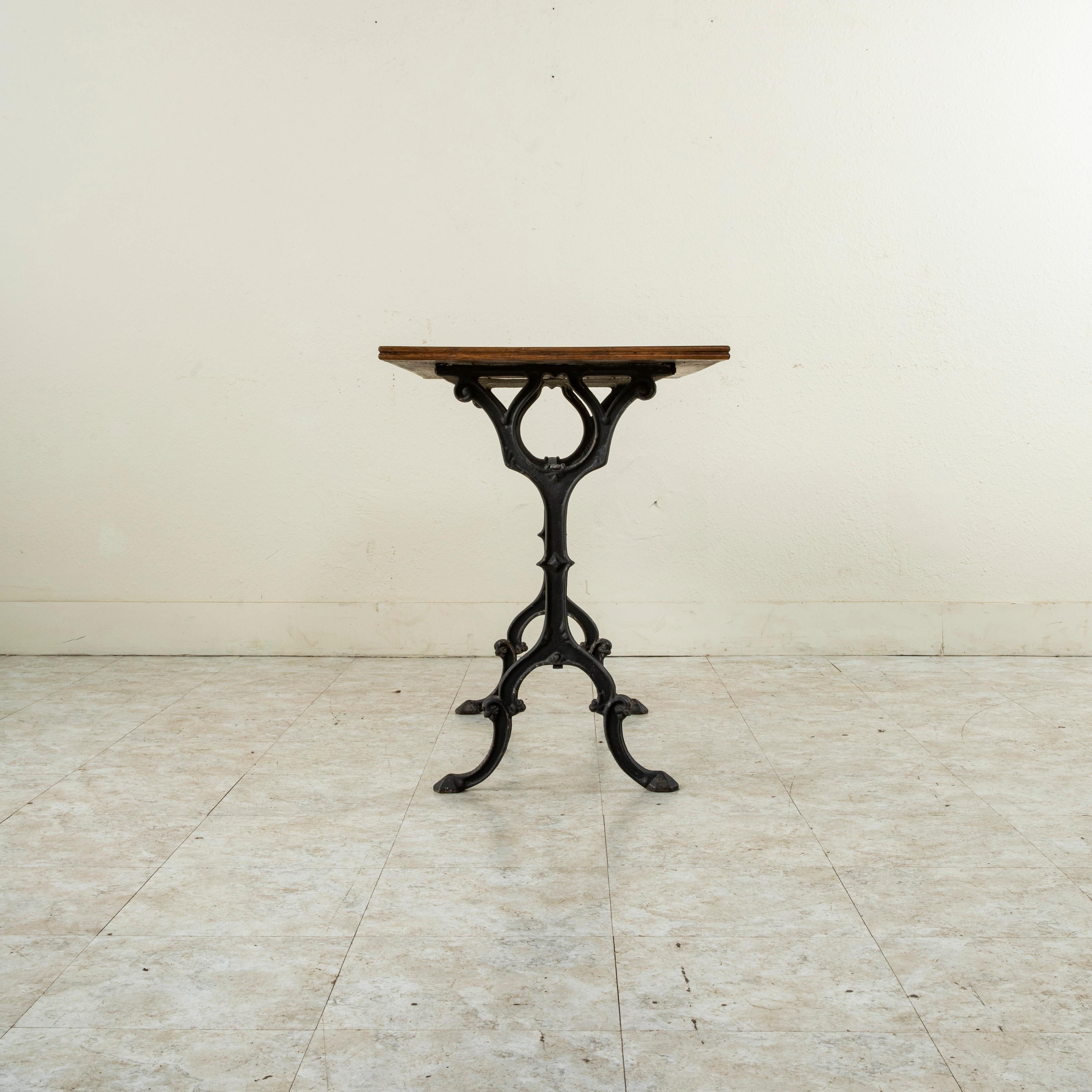 Mid-20th Century French Iron and Oak Bistro Table, Cafe Table 3