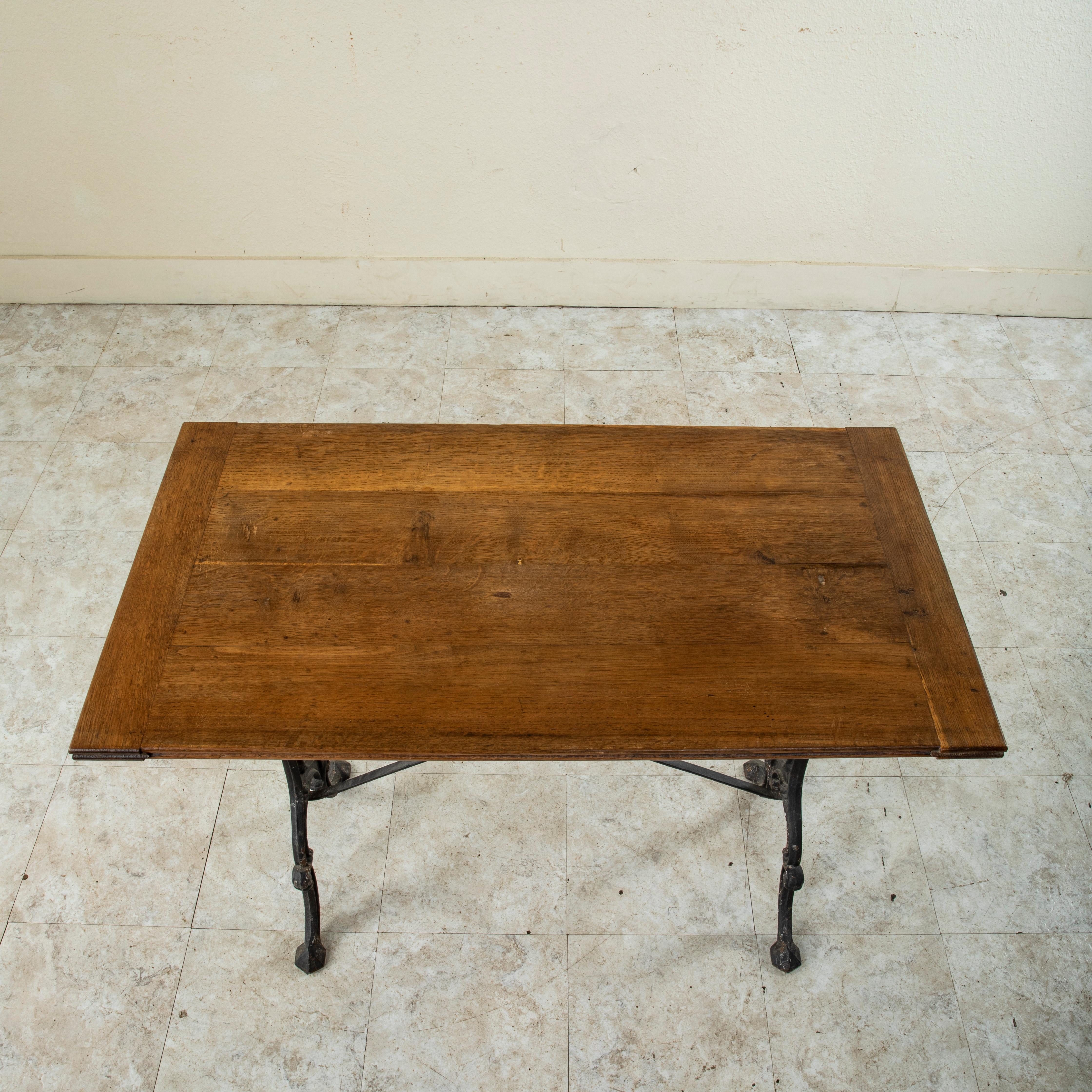 Mid-20th Century French Iron and Oak Bistro Table, Cafe Table 4