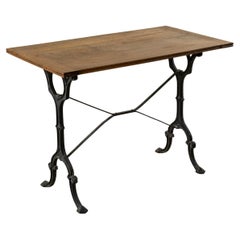 Mid-20th Century French Iron and Oak Bistro Table, Cafe Table