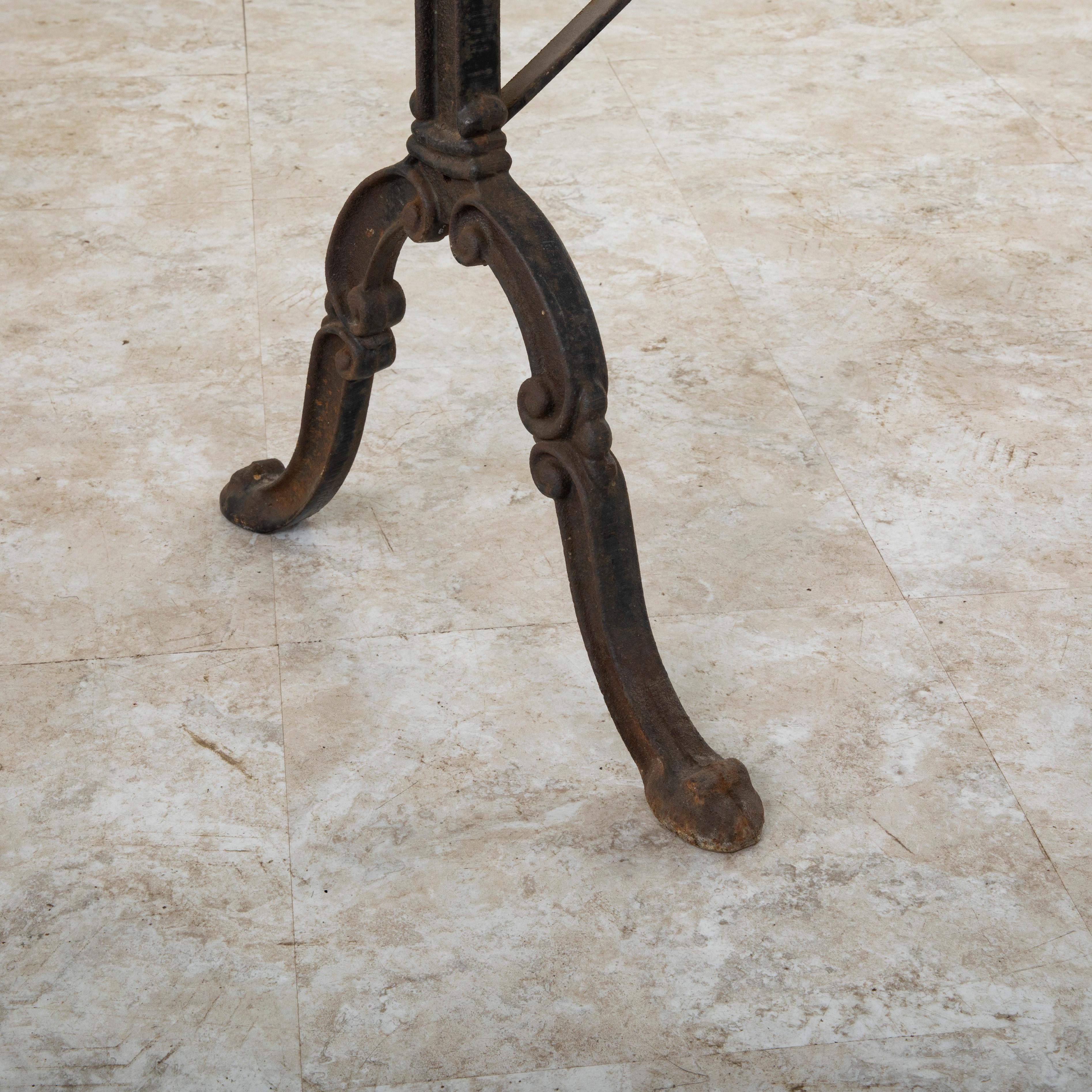 Mid 20th Century French Iron and Oval Marble Bistro Table, Cafe Table, 55