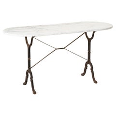 Mid 20th Century French Iron and Oval Marble Bistro Table, Cafe Table, 55" L