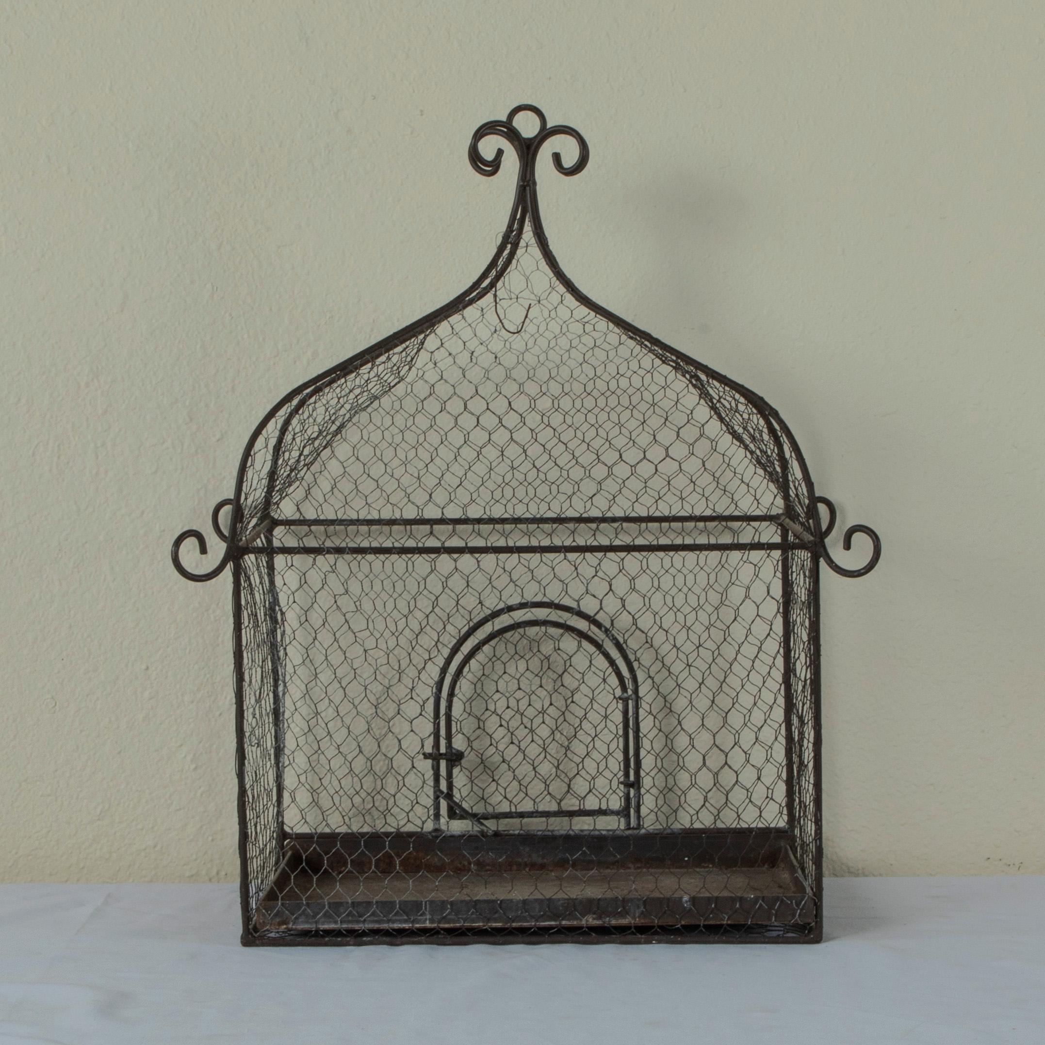 Mid-20th Century French Iron and Wire Bird Cage with Pullout Tray For Sale 1