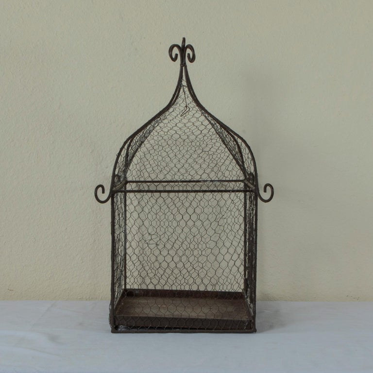 Mid20th Century French Iron and Wire Bird Cage with Pullout Tray For