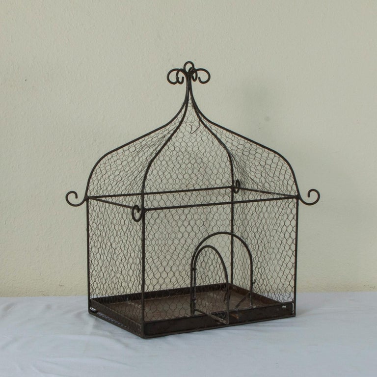 Mid20th Century French Iron and Wire Bird Cage with Pullout Tray For