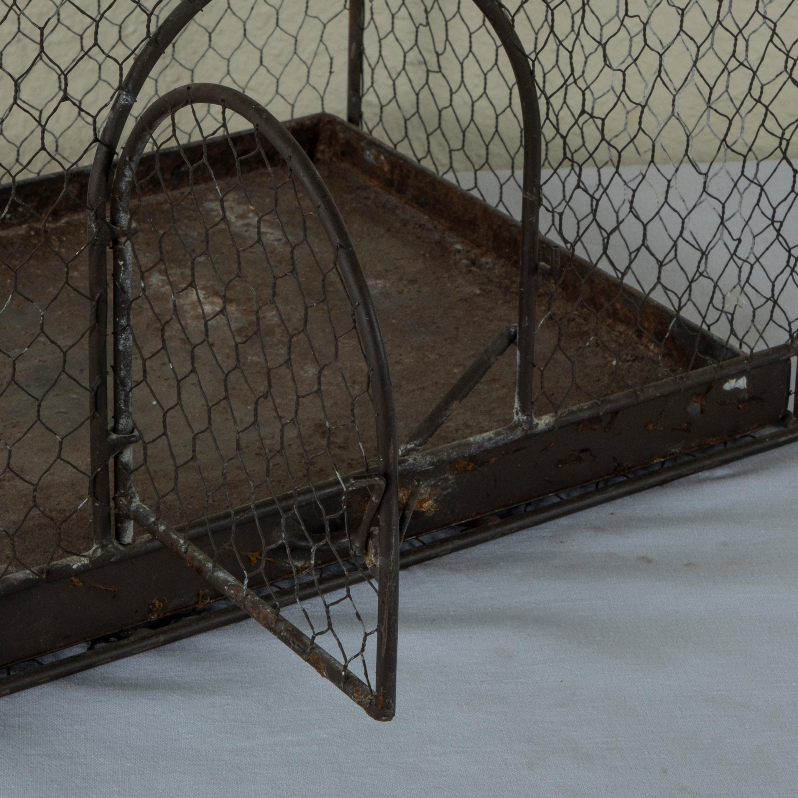 Mid-20th Century French Iron and Wire Bird Cage with Pullout Tray For Sale 5