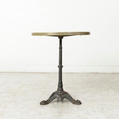 Mid-20th Century French Iron Bistro Table with Faux Marble-Top and Brass Trim