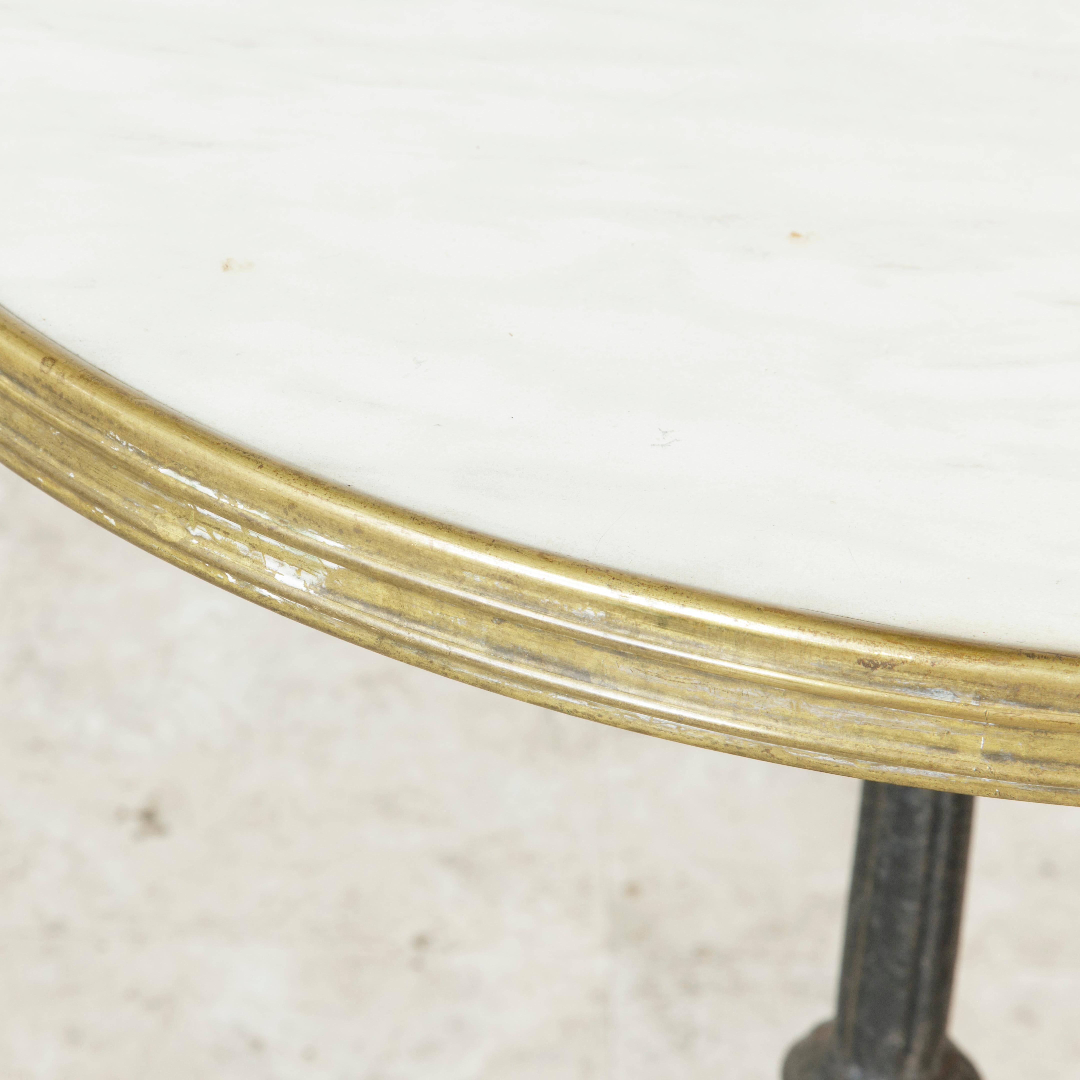 Mid-20th Century French Iron Bistro Table with Faux Marble-Top and Brass Trim 1