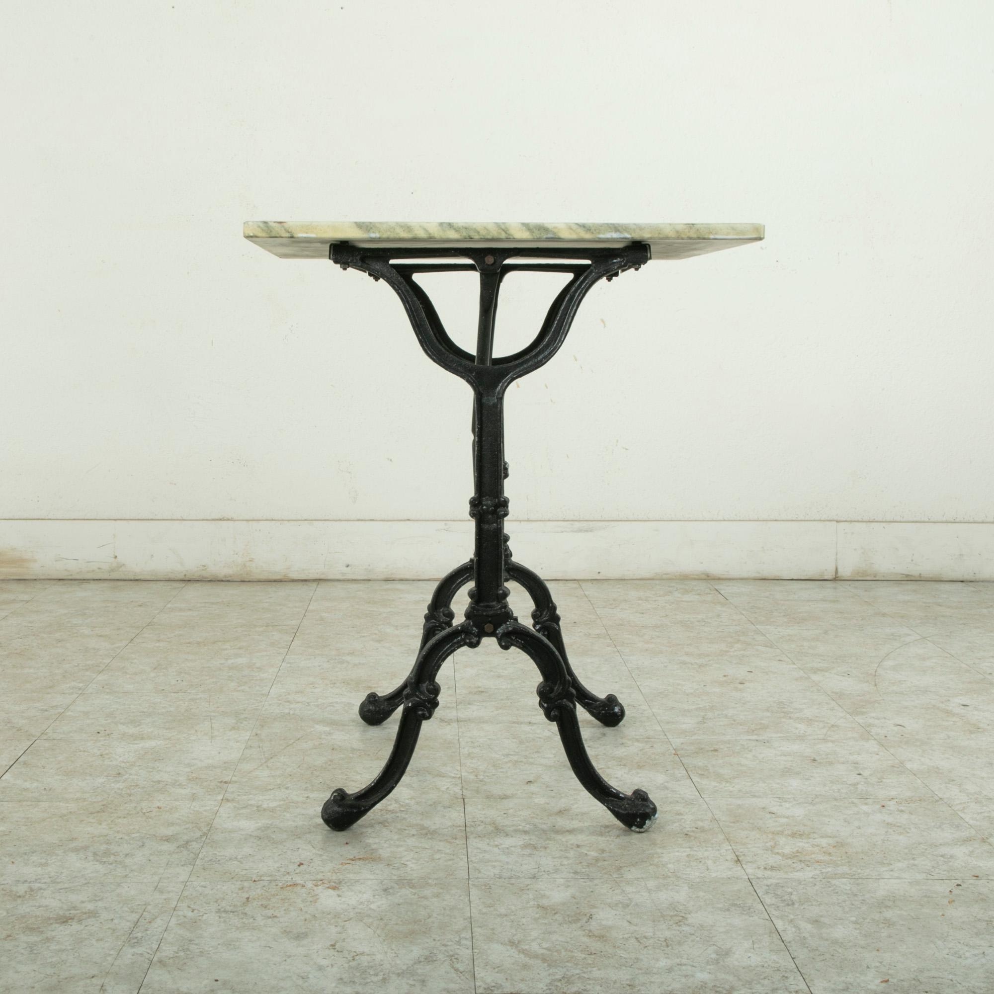 Mid-20th Century French Iron Bistro Table with Square Marble Top In Good Condition In Fayetteville, AR