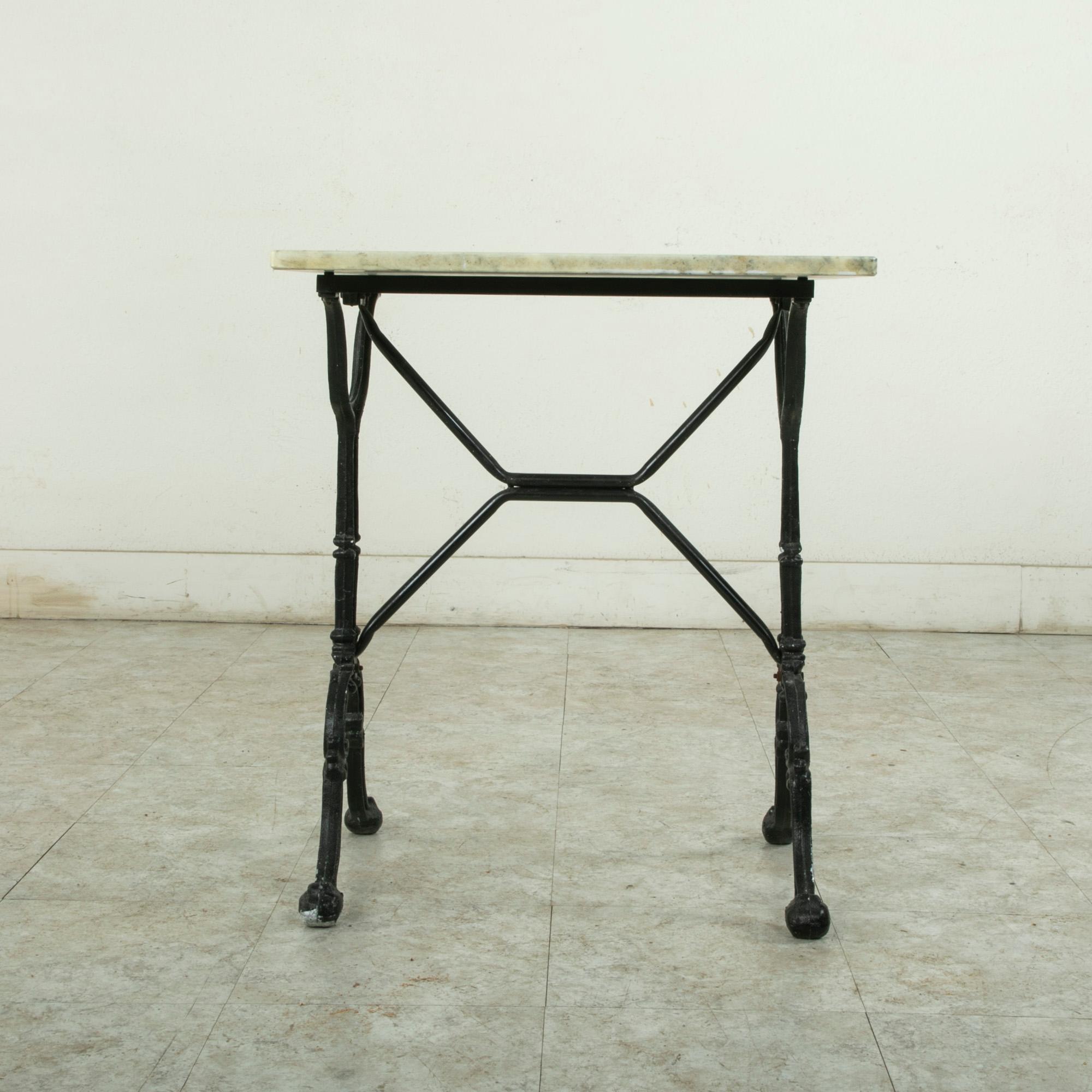 Mid-20th Century French Iron Bistro Table with Square Marble Top 1