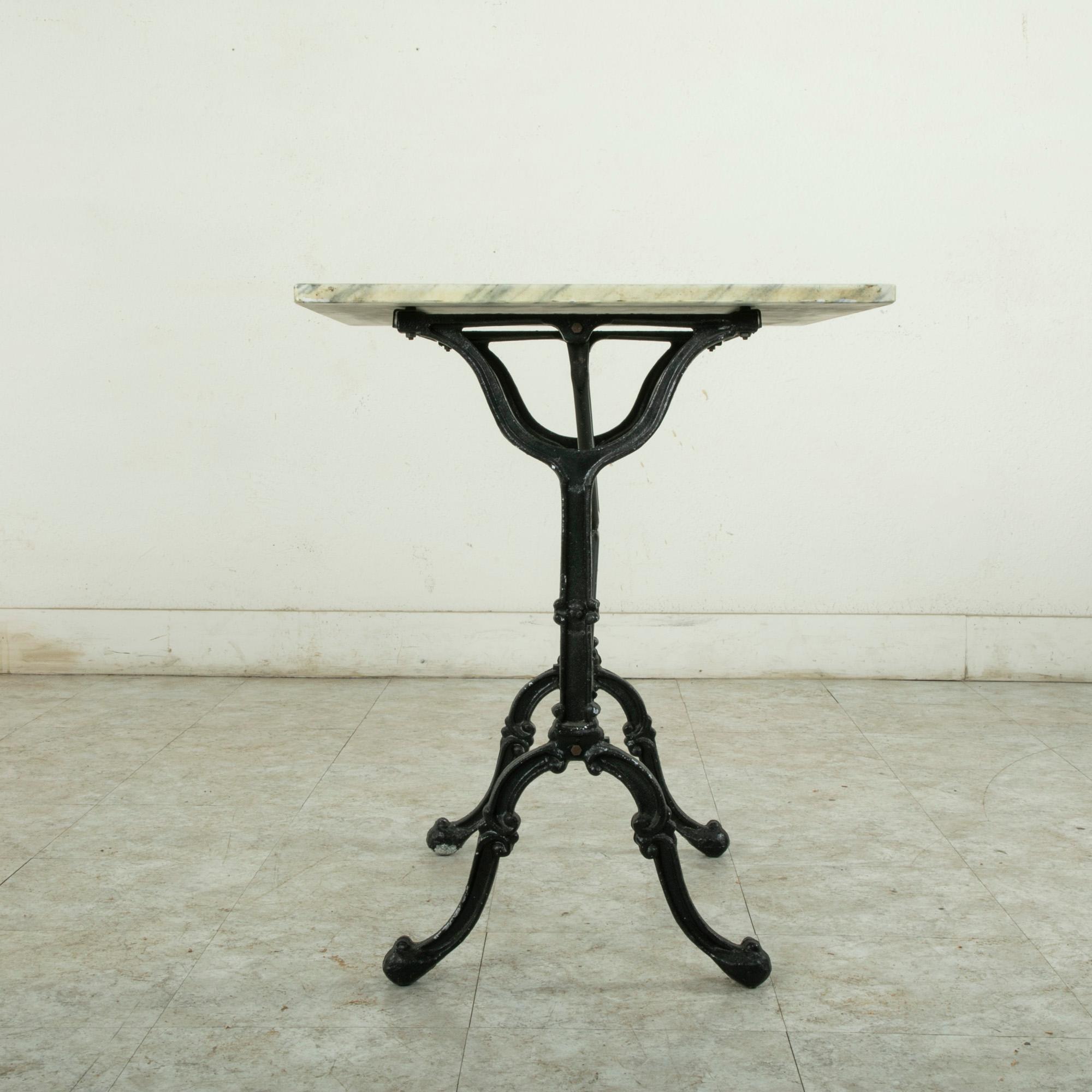 Mid-20th Century French Iron Bistro Table with Square Marble Top 2