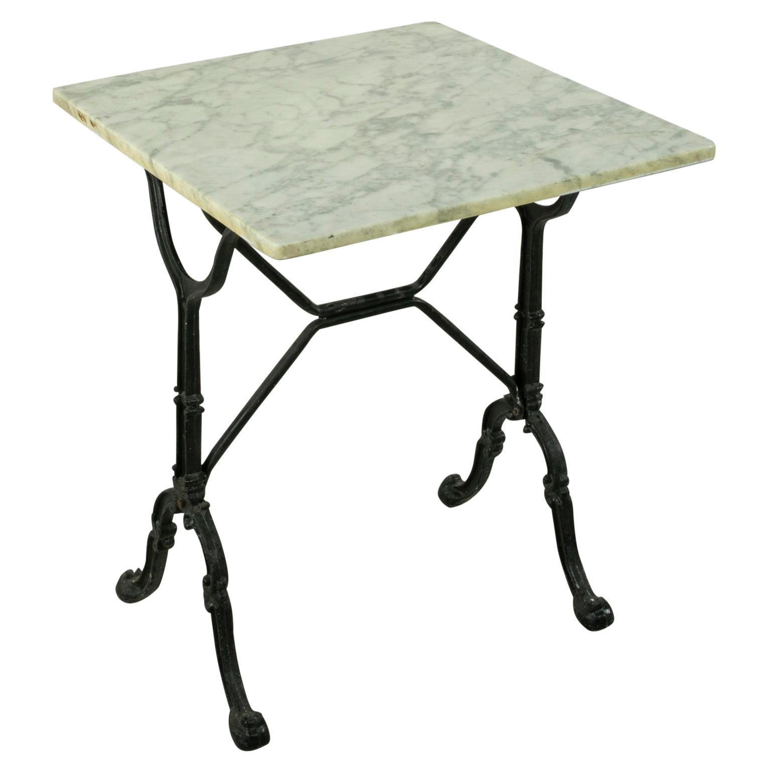 Mid-20th Century French Iron Bistro Table with Square Marble Top