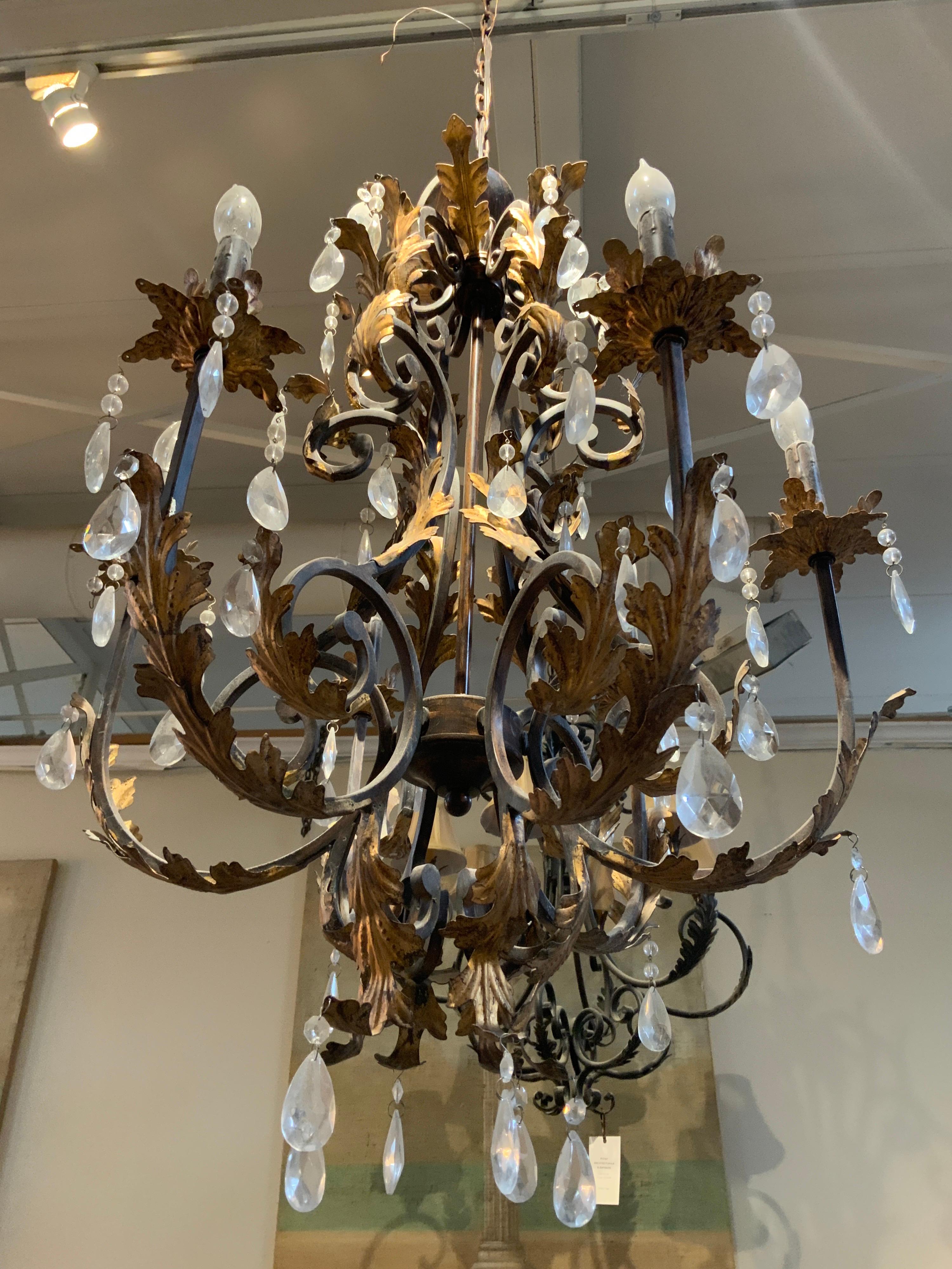 Mid-20th Century French Iron Chandelier In Good Condition For Sale In Dallas, TX