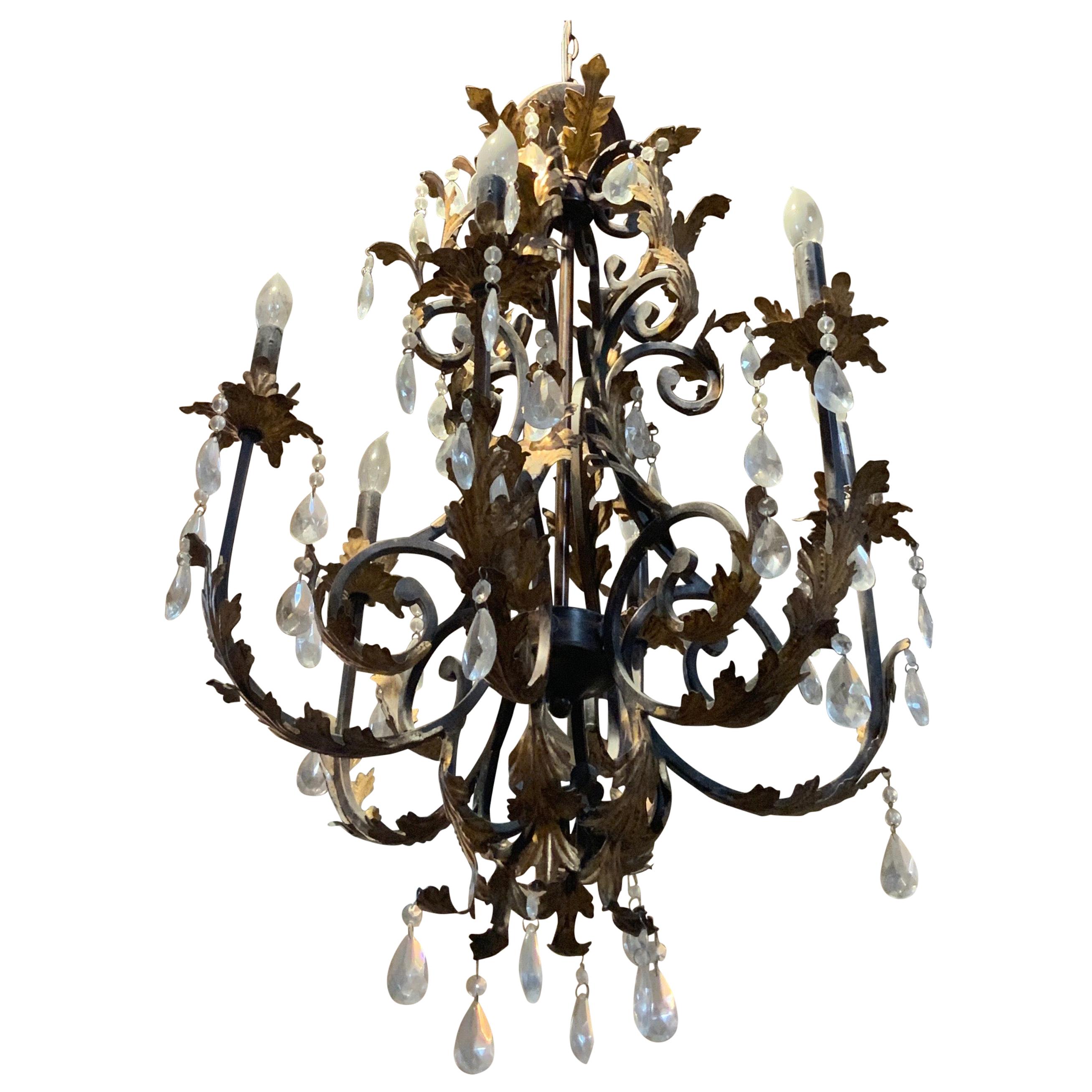 Mid-20th Century French Iron Chandelier For Sale