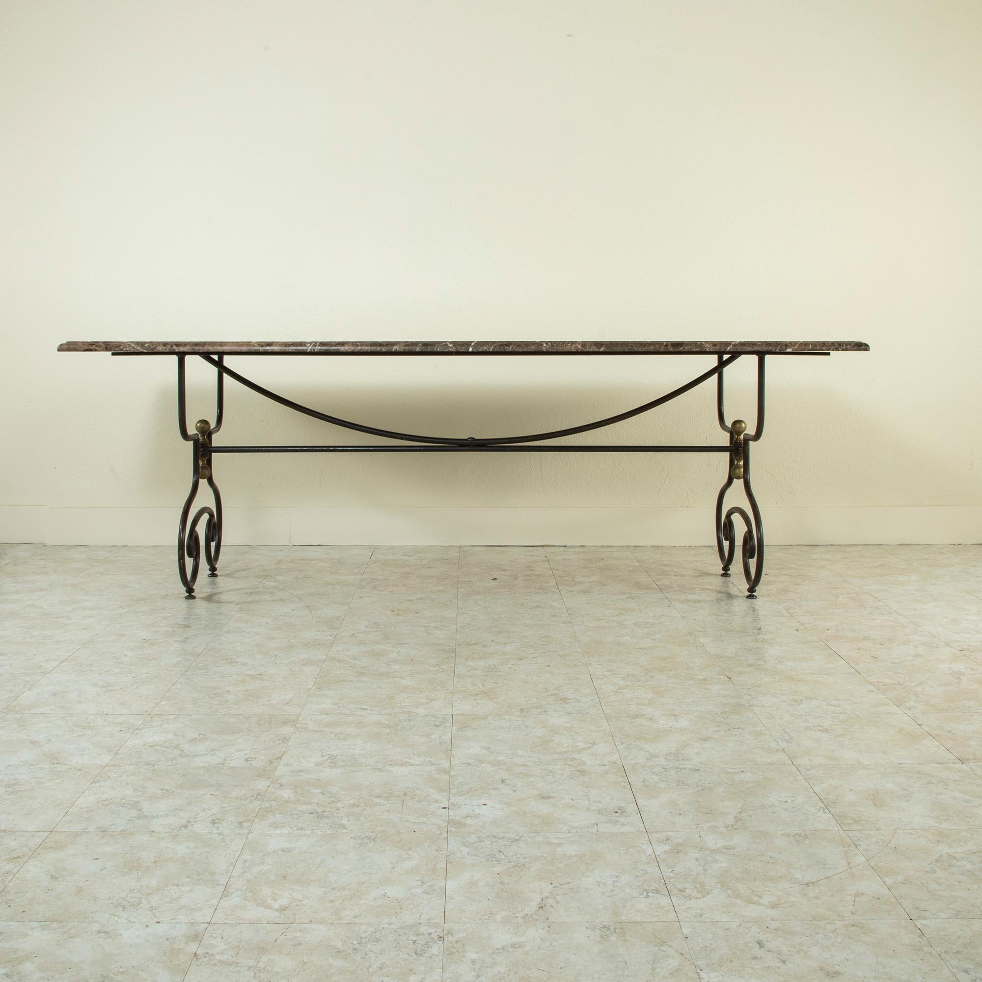 Mid-20th Century French Iron Dining Table, Outdoor Table with Marble Top 2