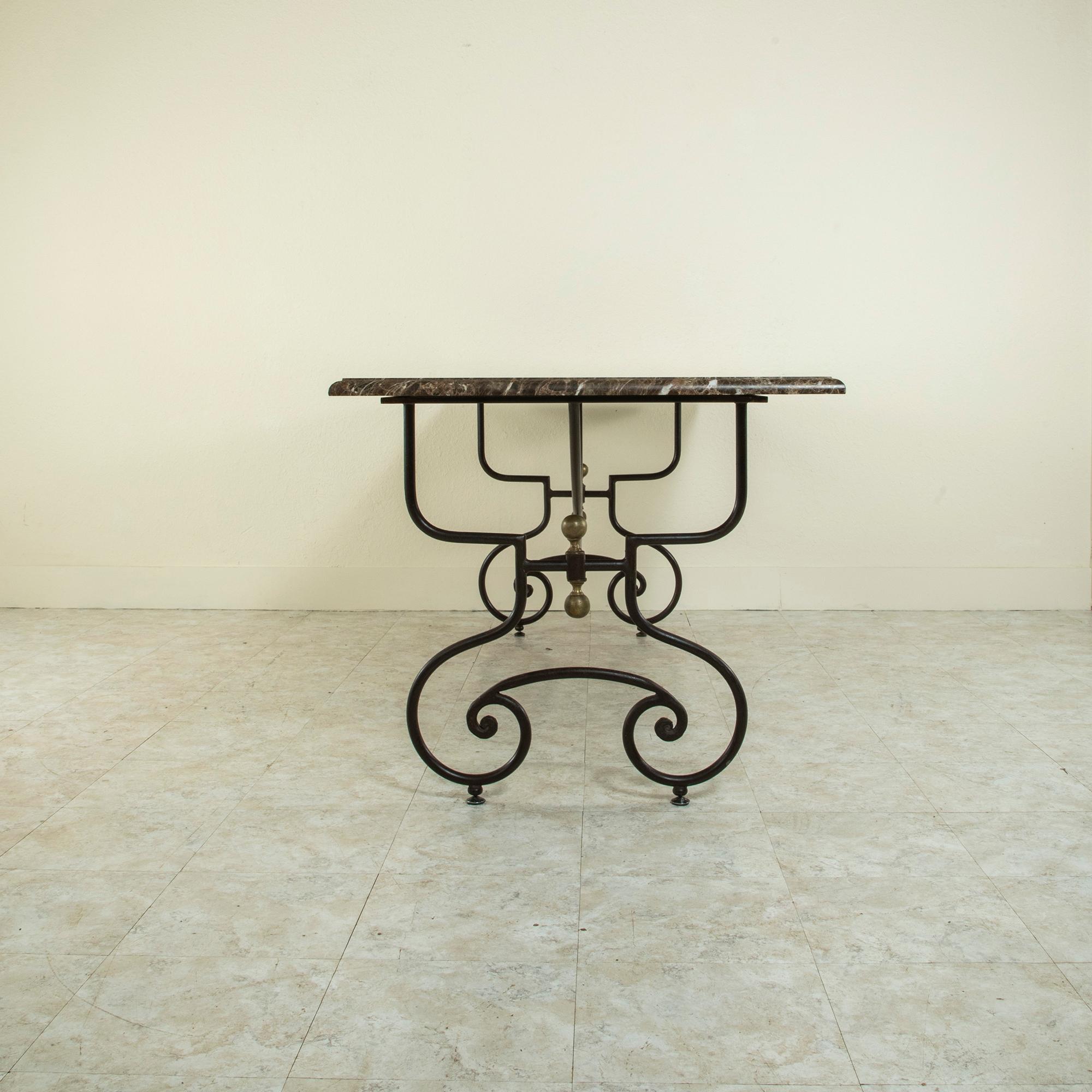 Mid-20th Century French Iron Dining Table, Outdoor Table with Marble Top 3