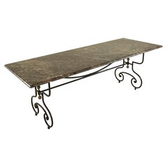 Mid-20th Century French Iron Dining Table, Outdoor Table with Marble Top