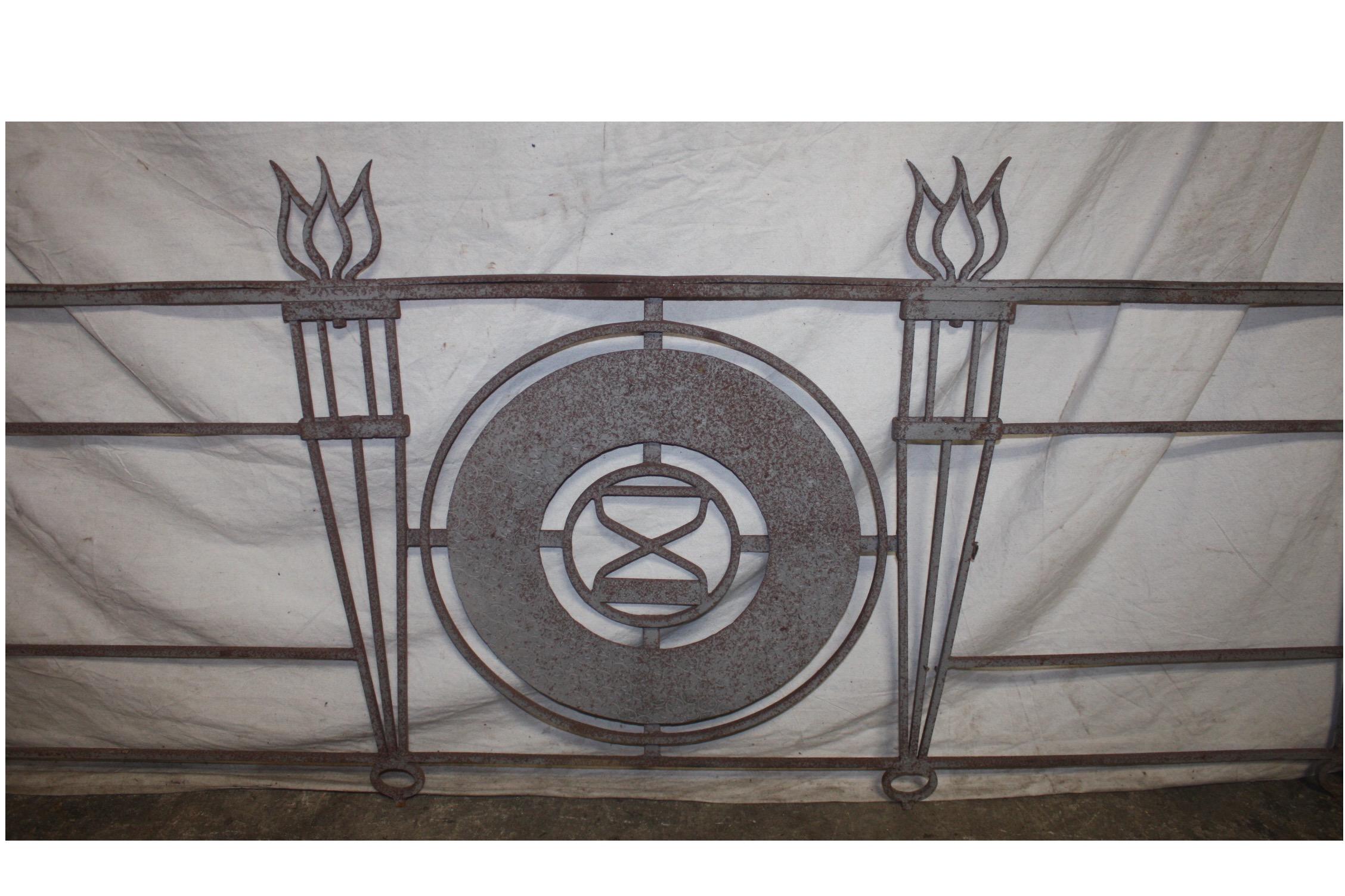 Mid-20th century iron element. This element is an original front of a balcony 1940. It is covered of silver paint.